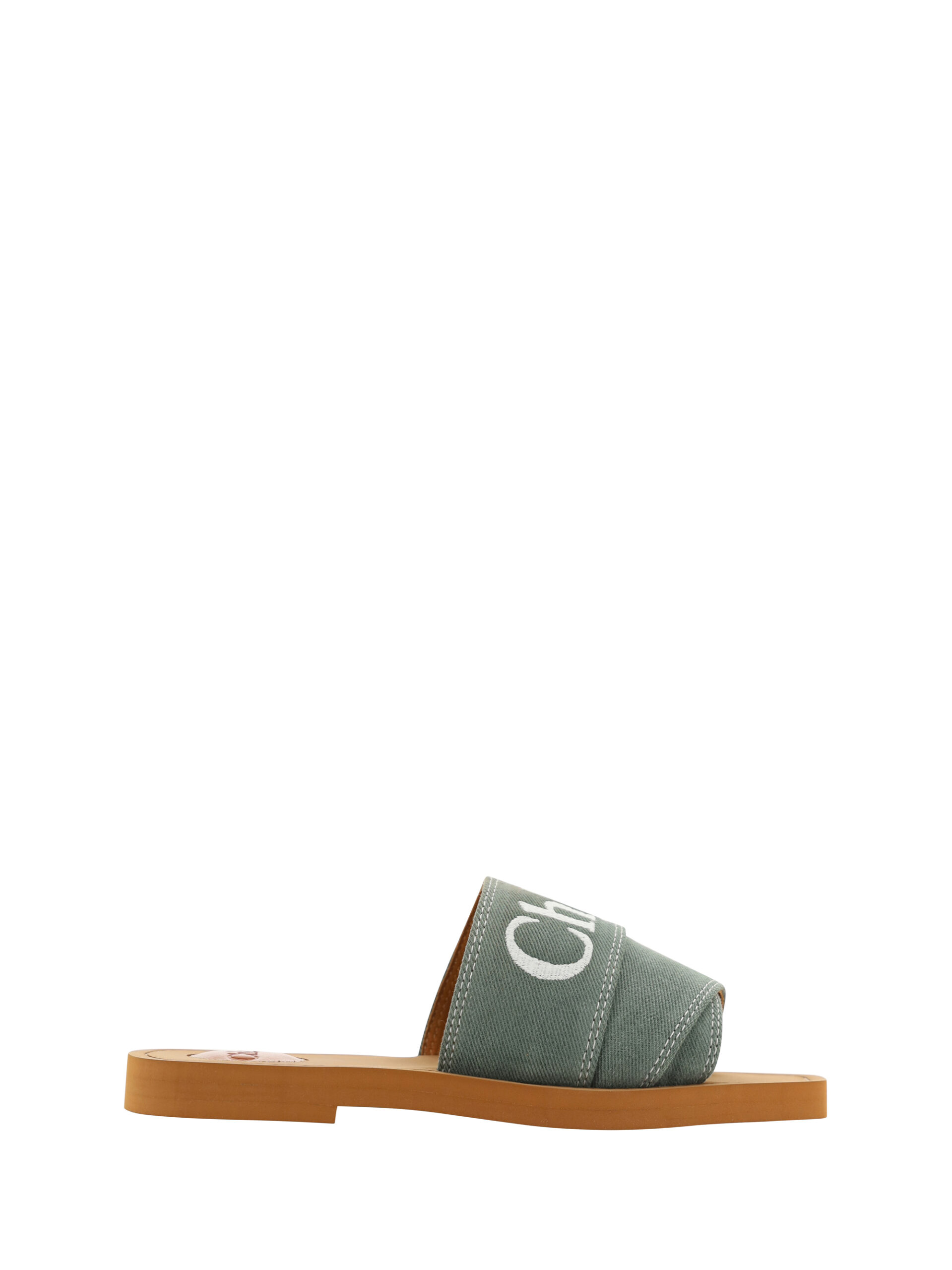 Green Chloé Forest Green Cotton Slides Woody Sandals