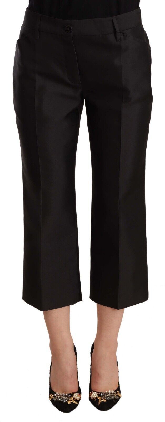 Black Dolce & Gabbana Black 100% Silk Flared Cropped Pants