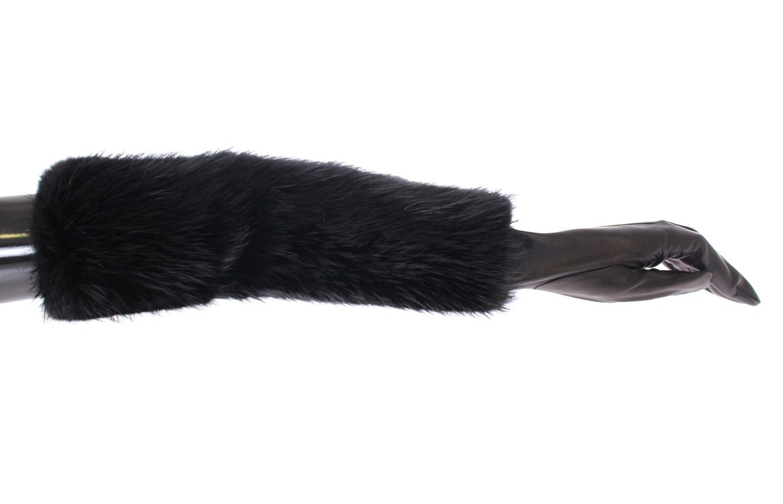 Dolce Gabbana Black Beaver Fur Lambskin Leather Elbow Gloves 75