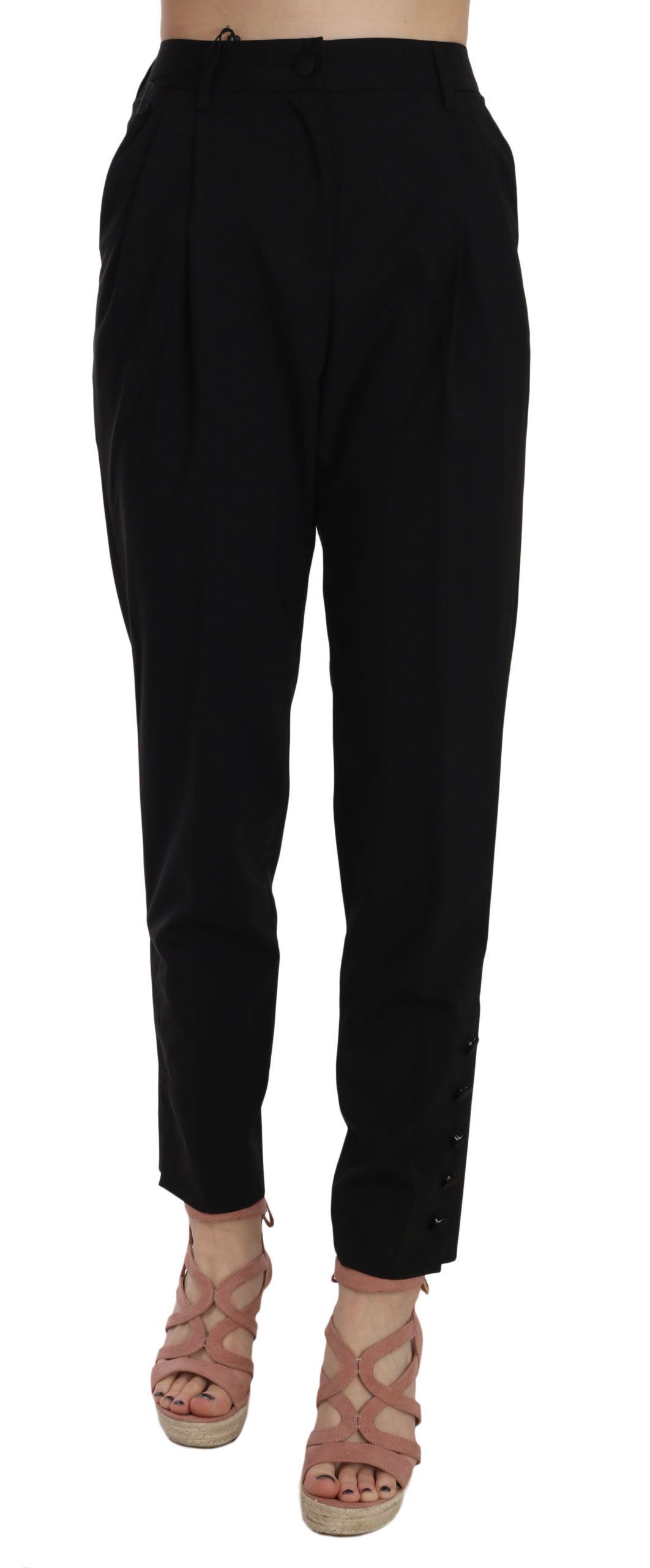 Black Dolce & Gabbana Black Button Pleated Tapered Trouser Pants