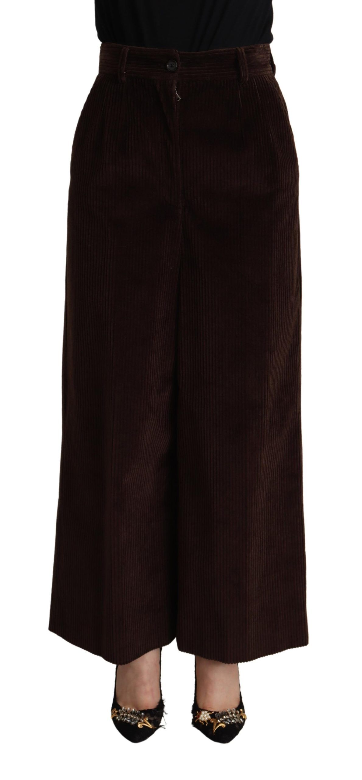 Black Dolce & Gabbana Black Cotton High Waist Trouser Wide Leg Pants