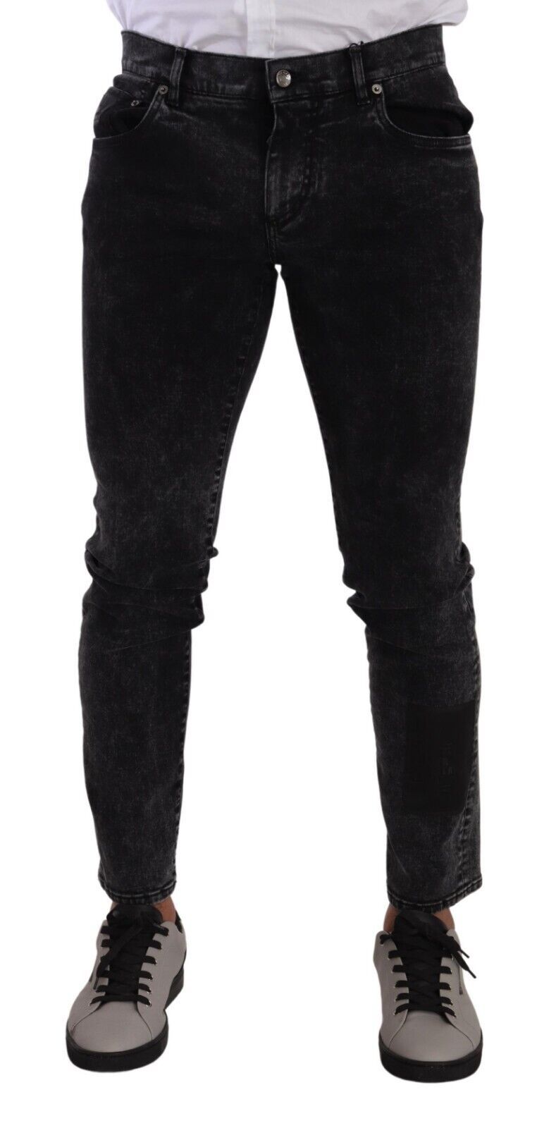 Black and Gray Dolce & Gabbana Black Cotton Stretch Skinny Denim Trouser Jeans