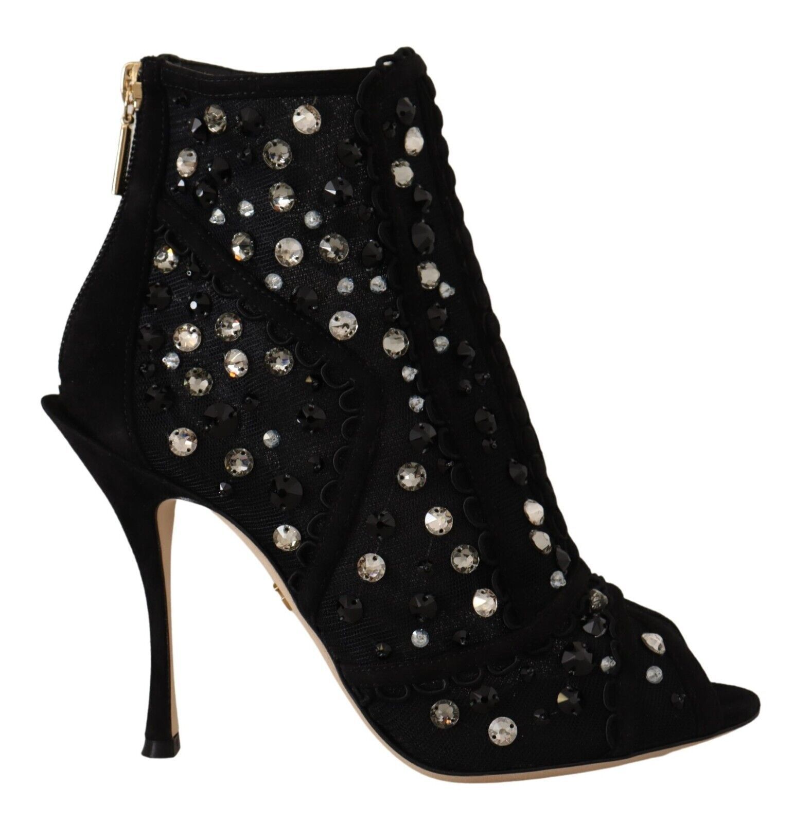 Black Dolce & Gabbana Black Crystals Heels Zipper Short Boots Shoes