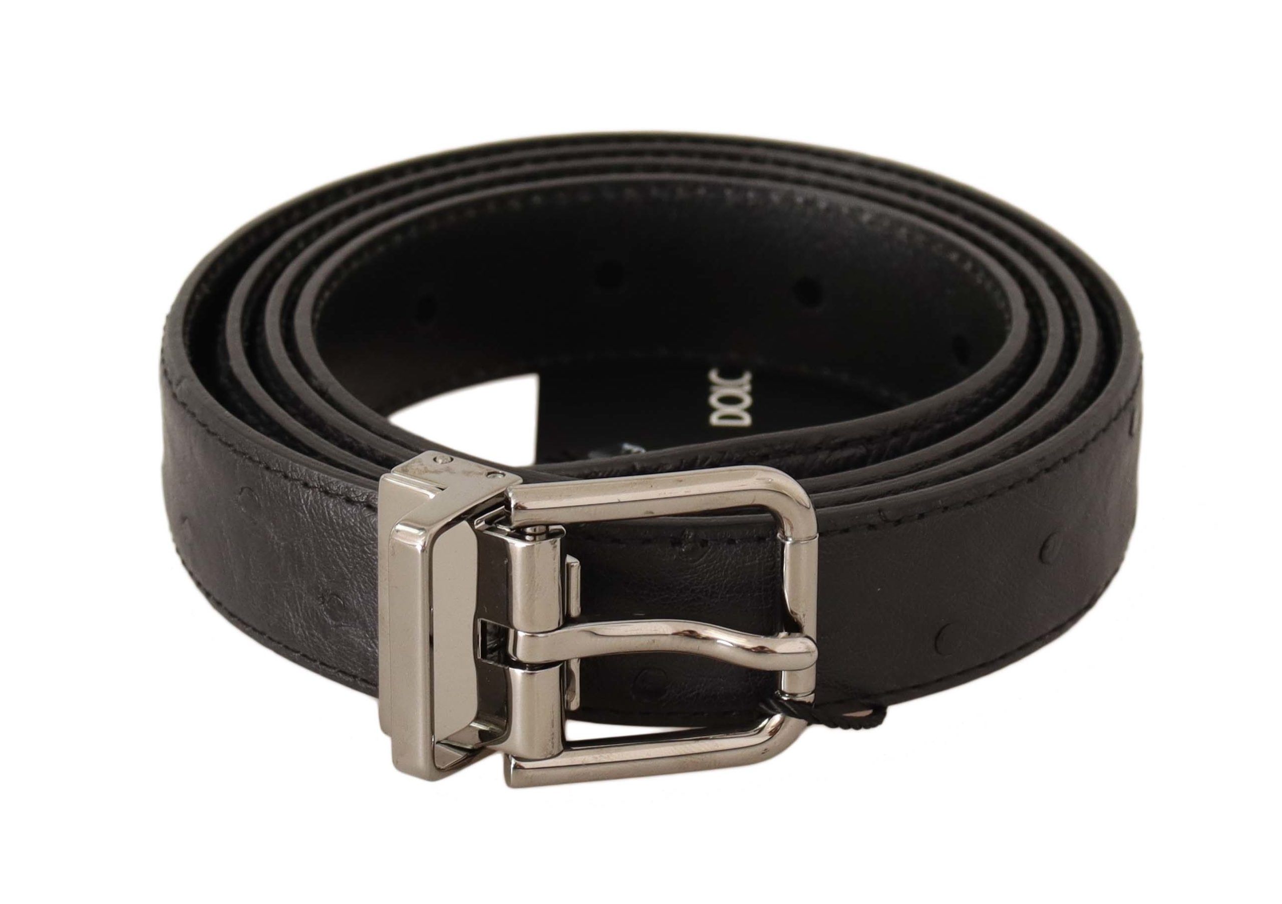 Dolce Gabbana Black Exotic Leather Silver Buckle Belt 105 cm 42 Inches