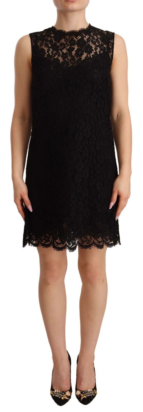 Black Dolce & Gabbana Black Floral Lace Sheath Sleeveless Mini Dress