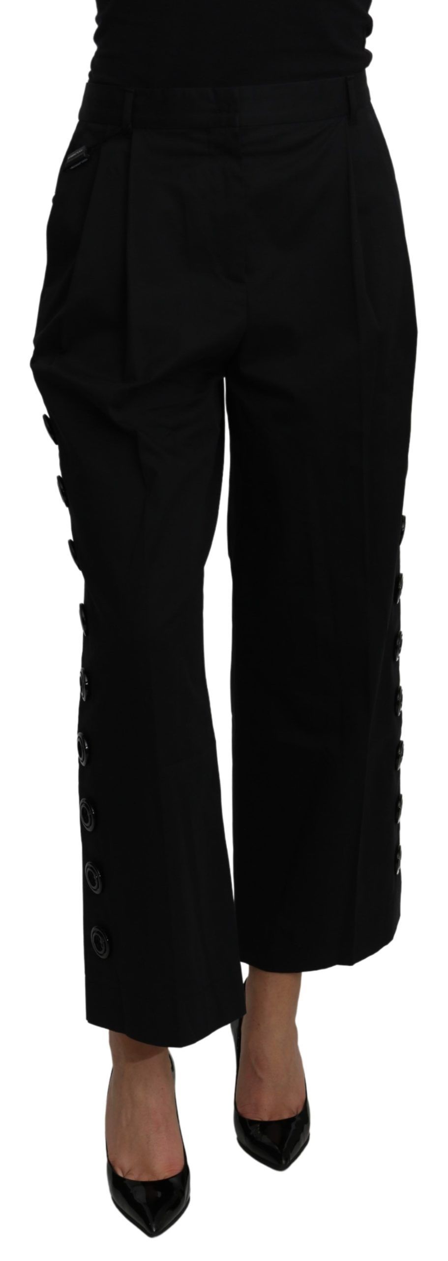 Black Dolce & Gabbana Black High Waist Cropped Cotton Stretch Pants