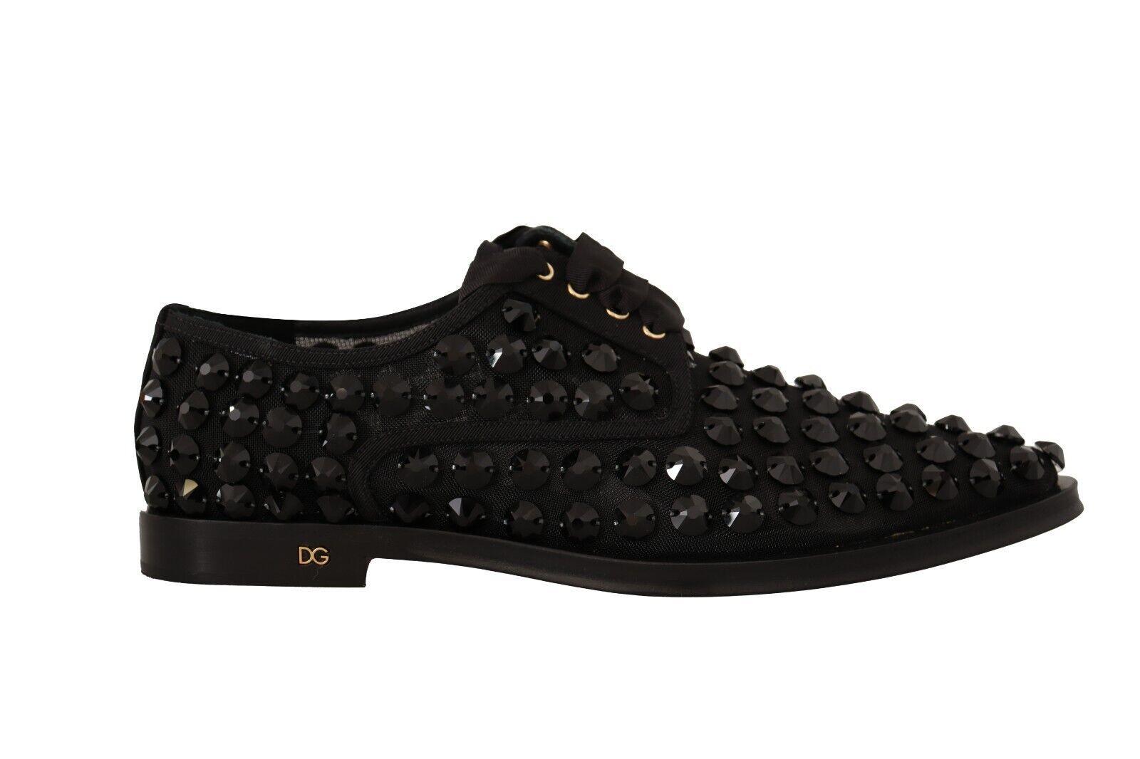 Black Dolce & Gabbana Black Lace Up Studded Formal Flats Shoes