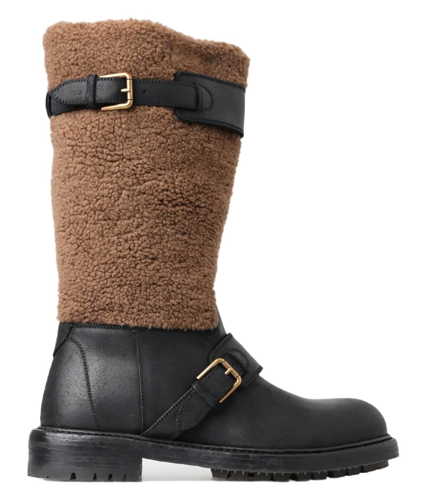 Dolce Gabbana Black Leather Brown Shearling Boots EU42US9