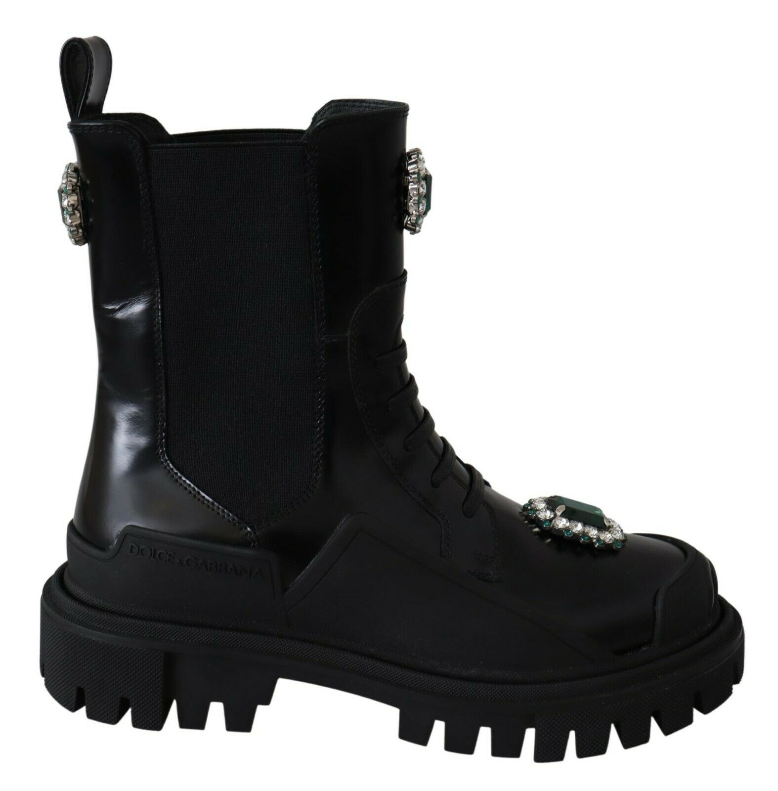 Black Dolce & Gabbana Black Leather Crystal Combat Boots