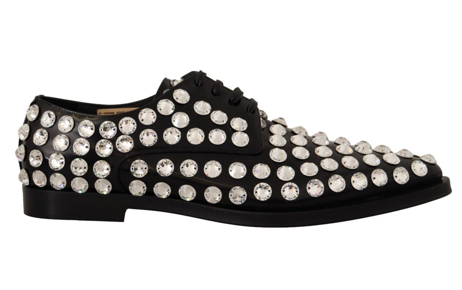 Black Dolce & Gabbana Black Leather Crystals Lace Up Formal Shoes