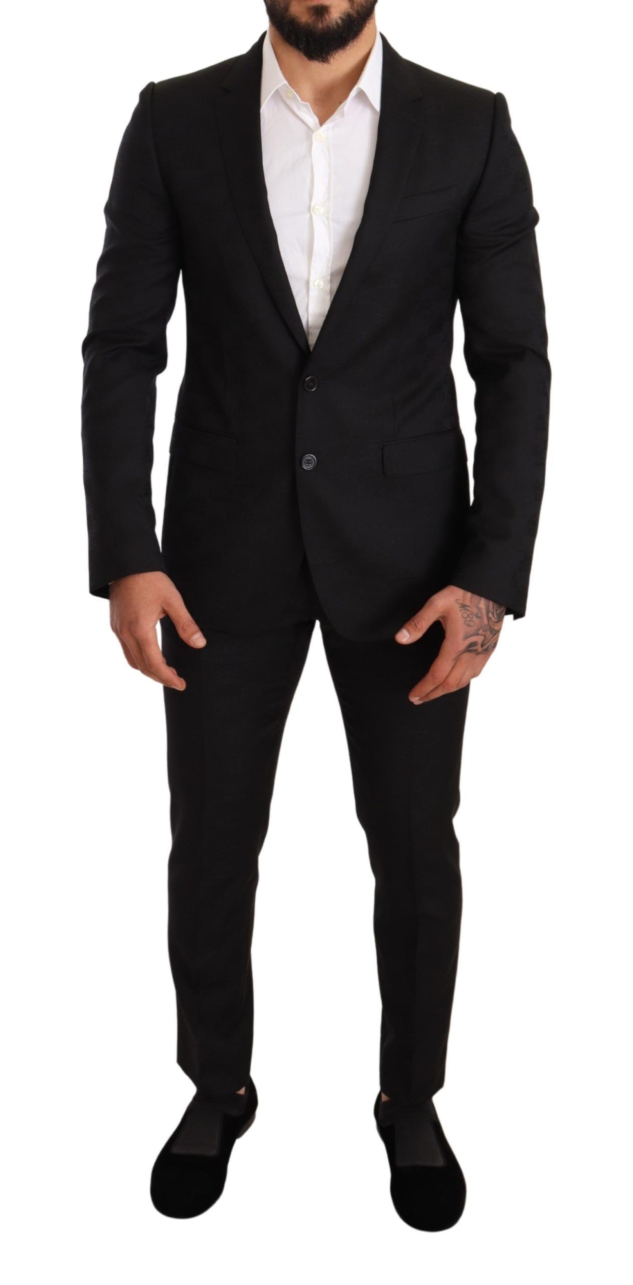 Dolce Gabbana Black Logo Wool Slim Fit 2 Piece MARTINI Suit IT48