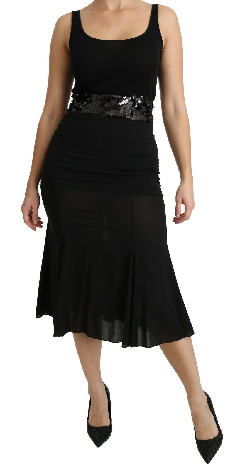 Black Dolce & Gabbana Black Mermaid High Waist Midi Silk Skirt