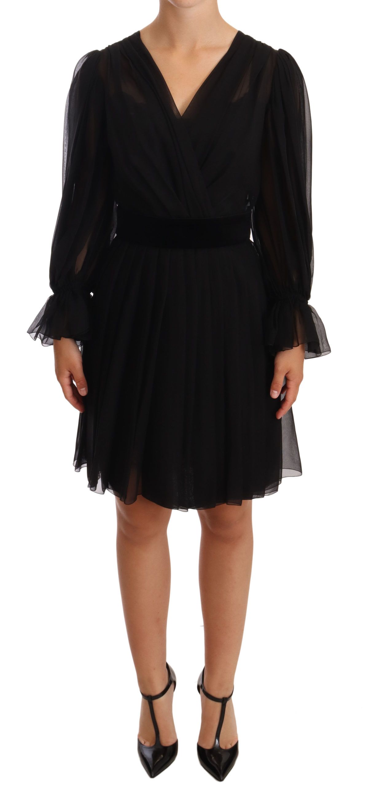 Black Dolce & Gabbana Black Mesh Pleated Mini Silk Stretch Dress