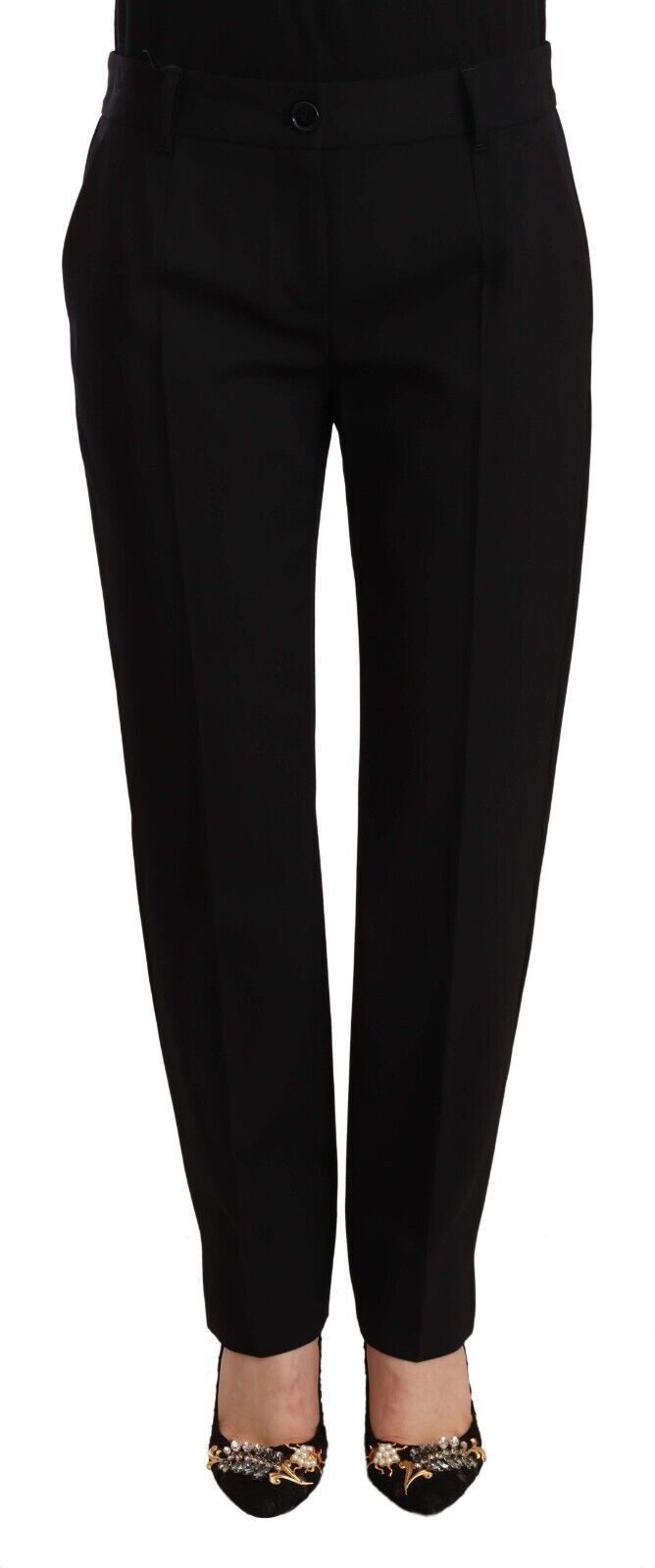 Black Dolce & Gabbana Black Mid Waist Skinny Trouser Wool Pants