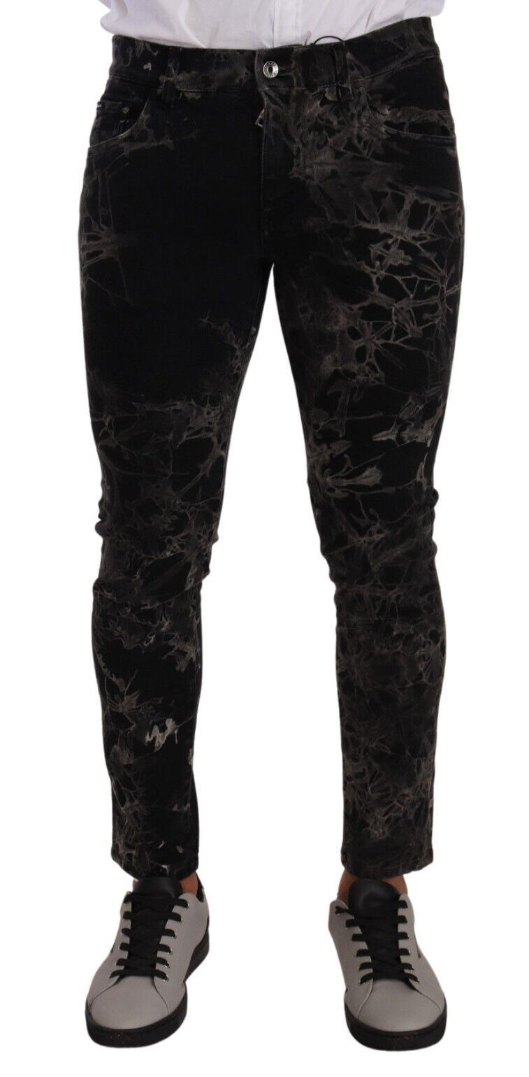 Black and Gray Dolce & Gabbana Black Patterned Skinny Slim Fit Jeans