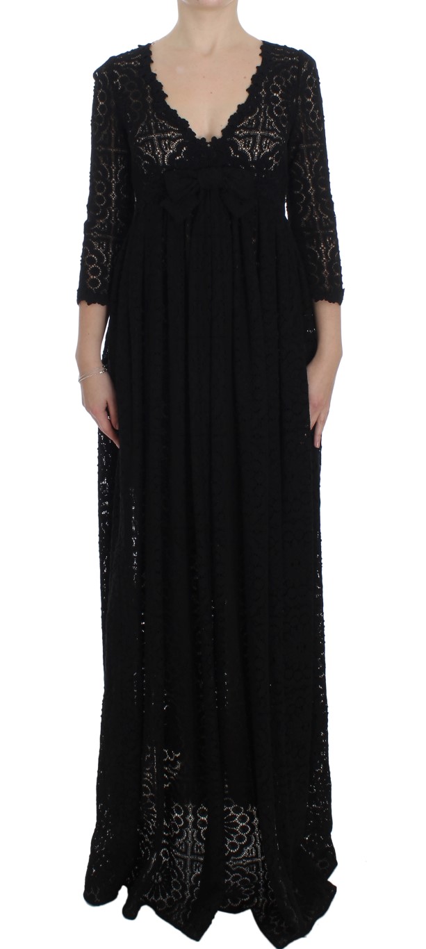 Black Dolce & Gabbana Black Ricamo Knitted Full Length Maxi Dress