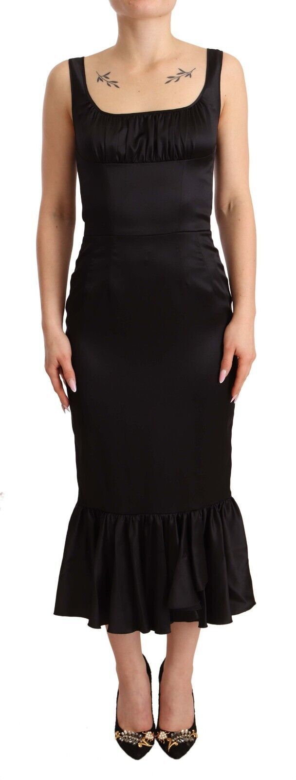 Black Dolce & Gabbana Black Silk Stretch Sheath Mermaid Midi Dress