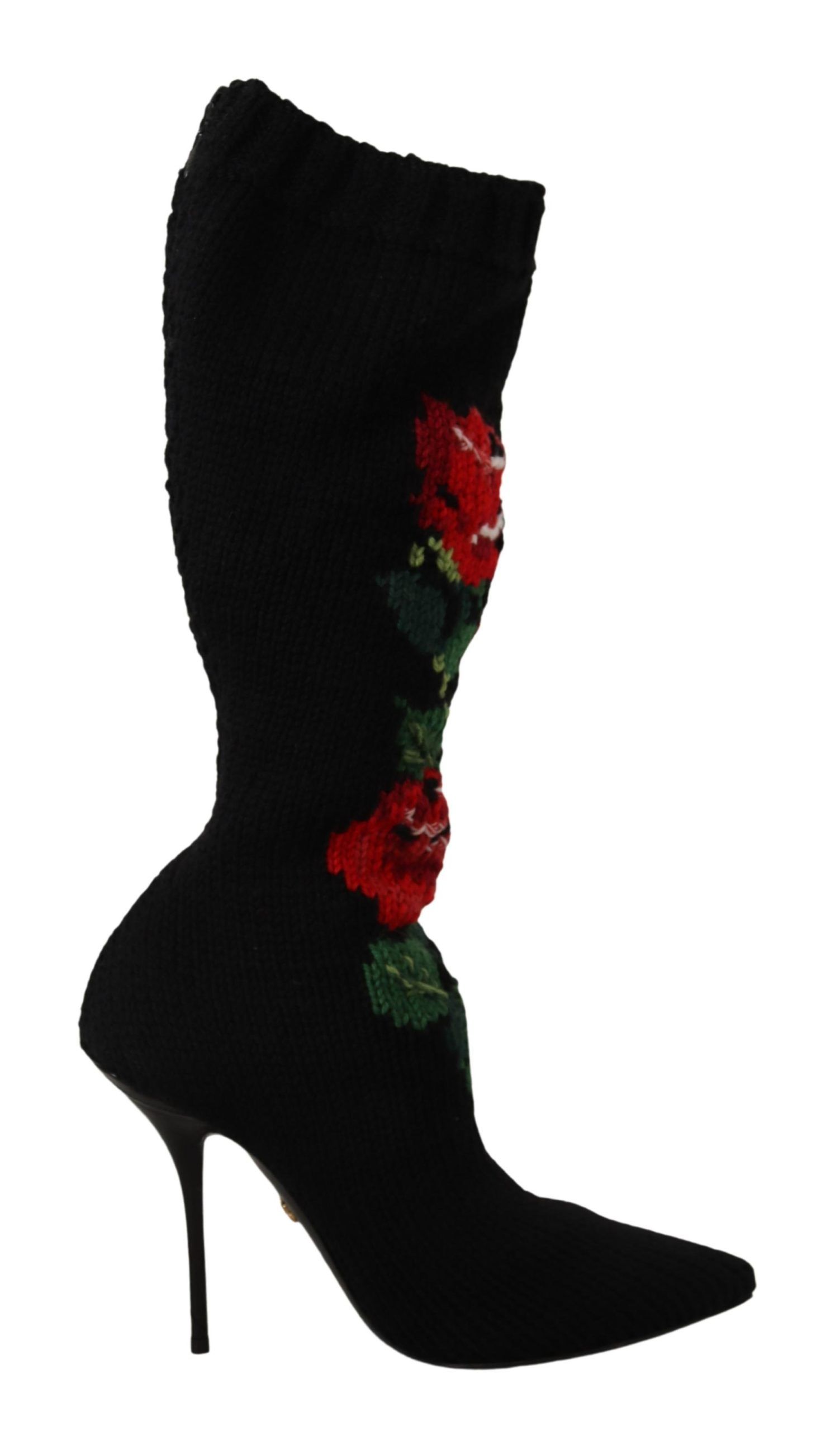 Black Dolce & Gabbana Black Stretch Socks Red Roses Booties Shoes