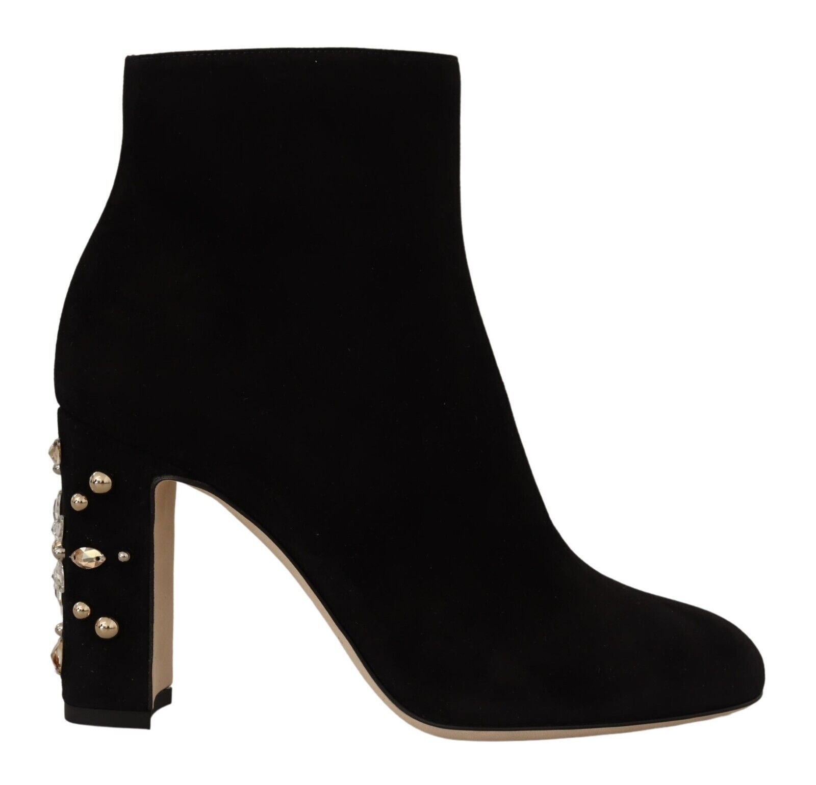 Black Dolce & Gabbana Black Suede Leather Crystal Heels Boots Shoes