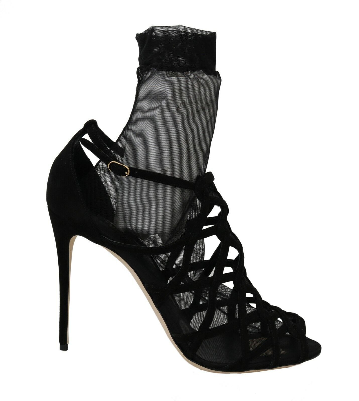Black Dolce & Gabbana Black Suede Tulle Ankle Boots Sandal Shoes