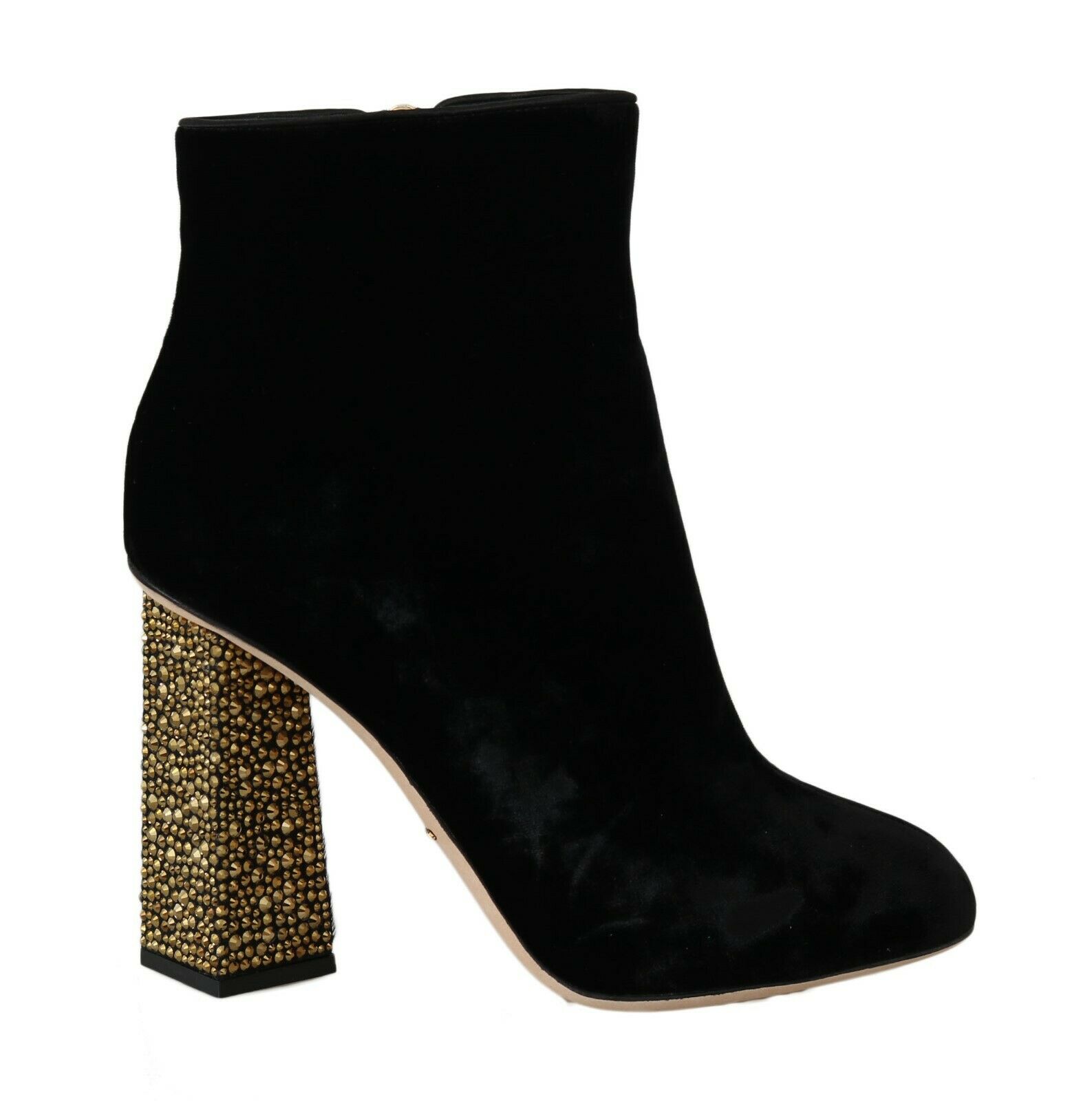 Black Dolce & Gabbana Black Velvet Crystal Square Heels Shoes