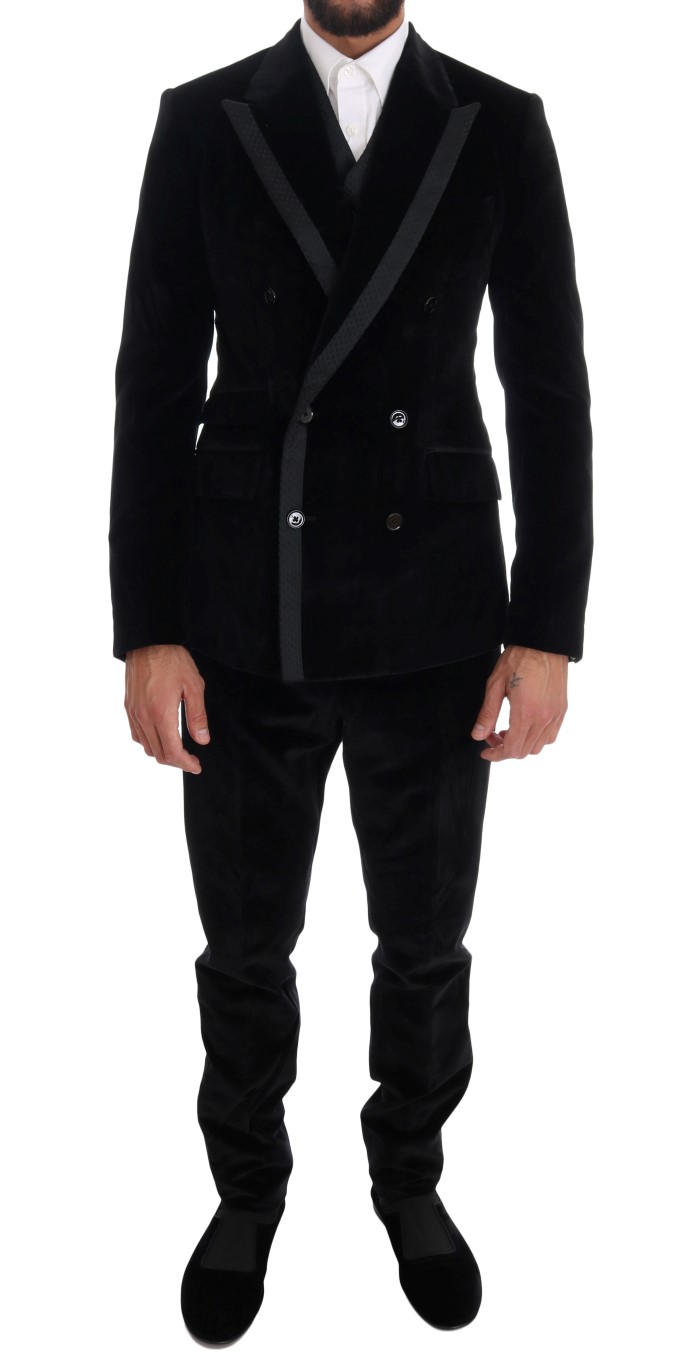 Black Dolce & Gabbana Black Velvet Slim Double Breasted Suit