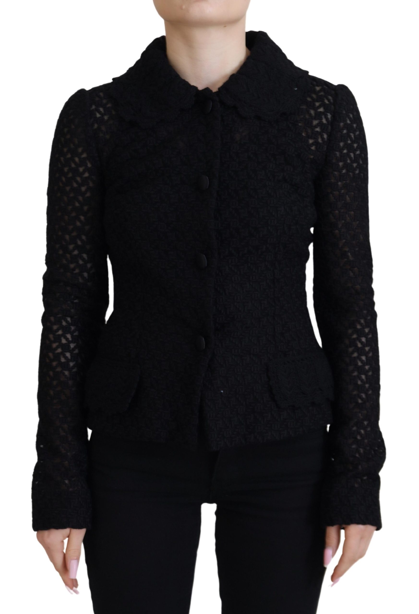 Black Dolce & Gabbana Black Wool Knitted Button Down Collar Jacket