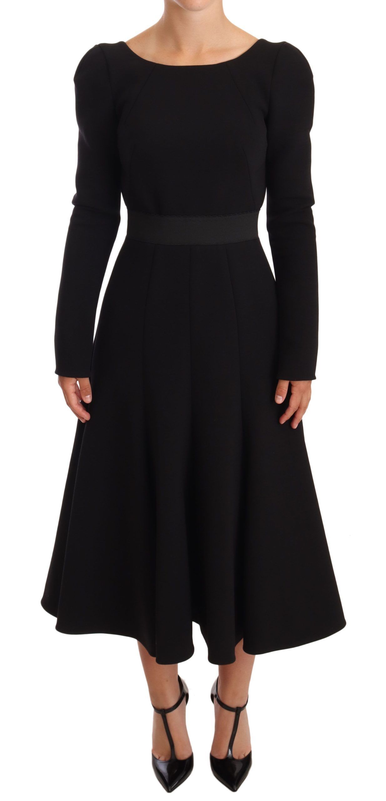 Black Dolce & Gabbana Black Wool Stretch Sheath Open Back Dress