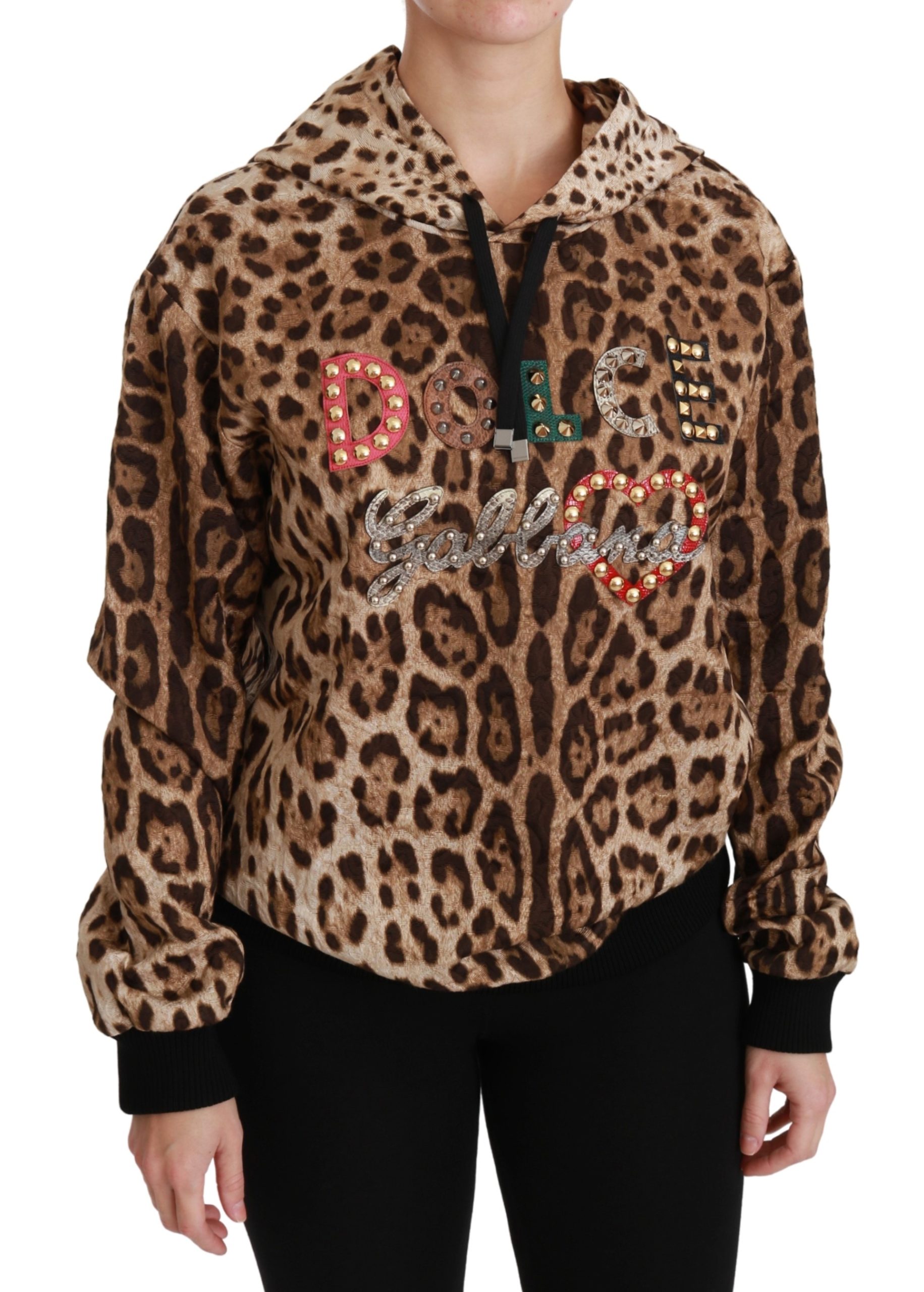 Brown Dolce & Gabbana Brown Hooded Studded Ayers Leopard Sweater