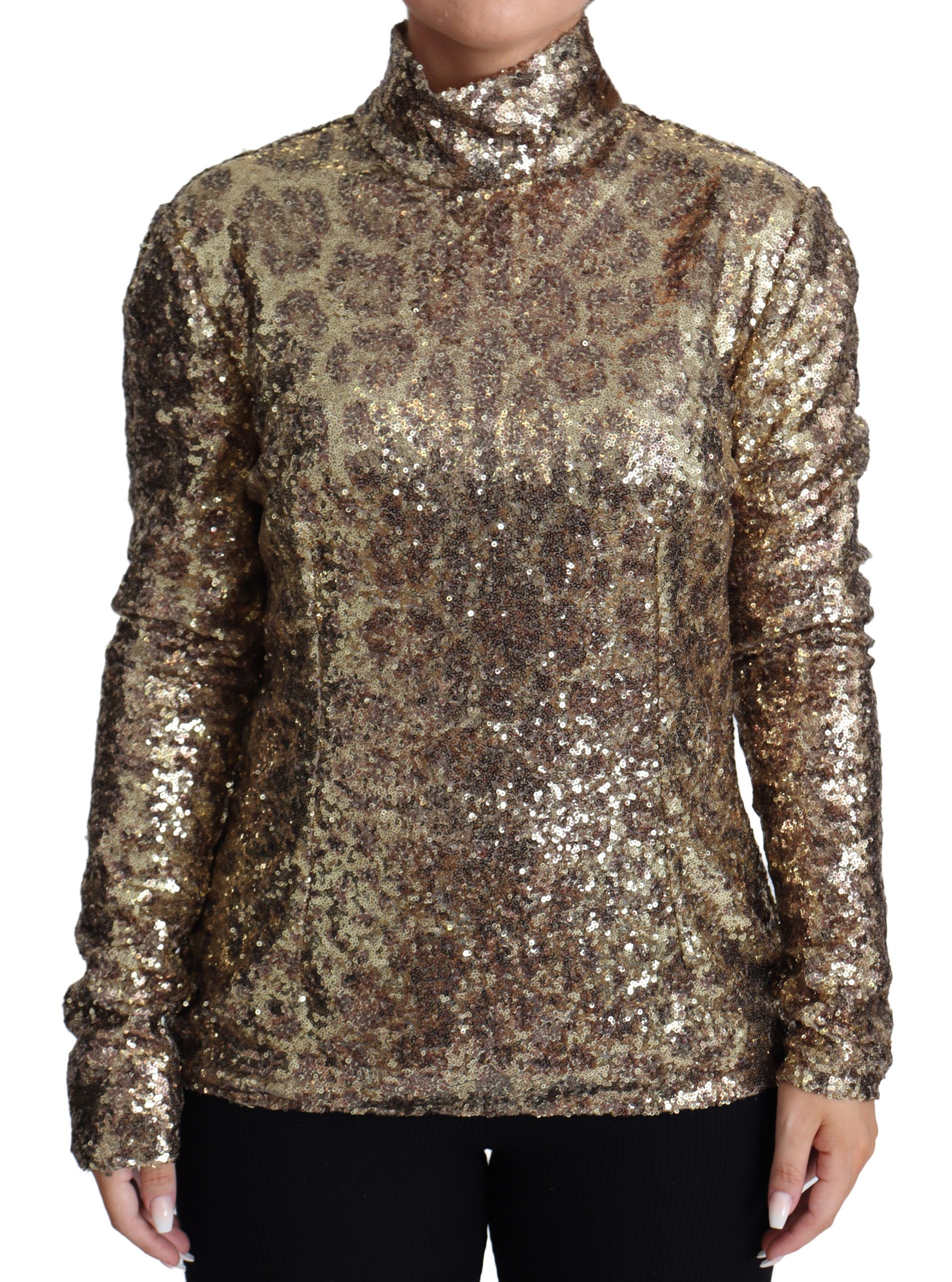 Brown Dolce & Gabbana Brown Leopard Fit Turtleneck Sequin Sweater