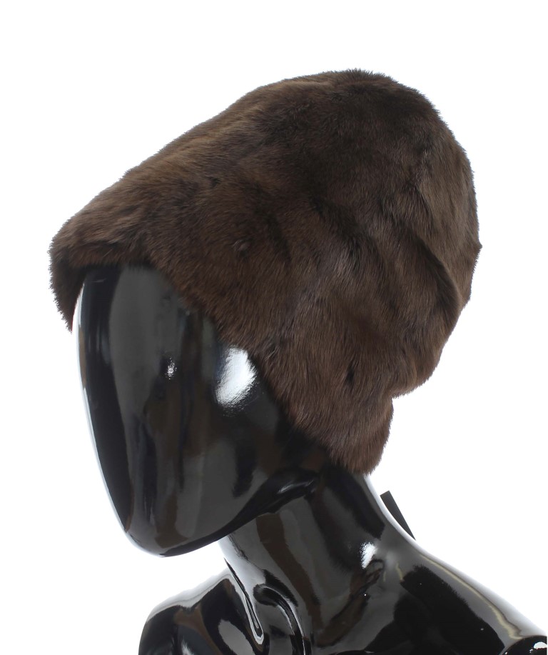 Dolce Gabbana Brown Weasel Fur Womens Cashmere Hat Beanie 57cm
