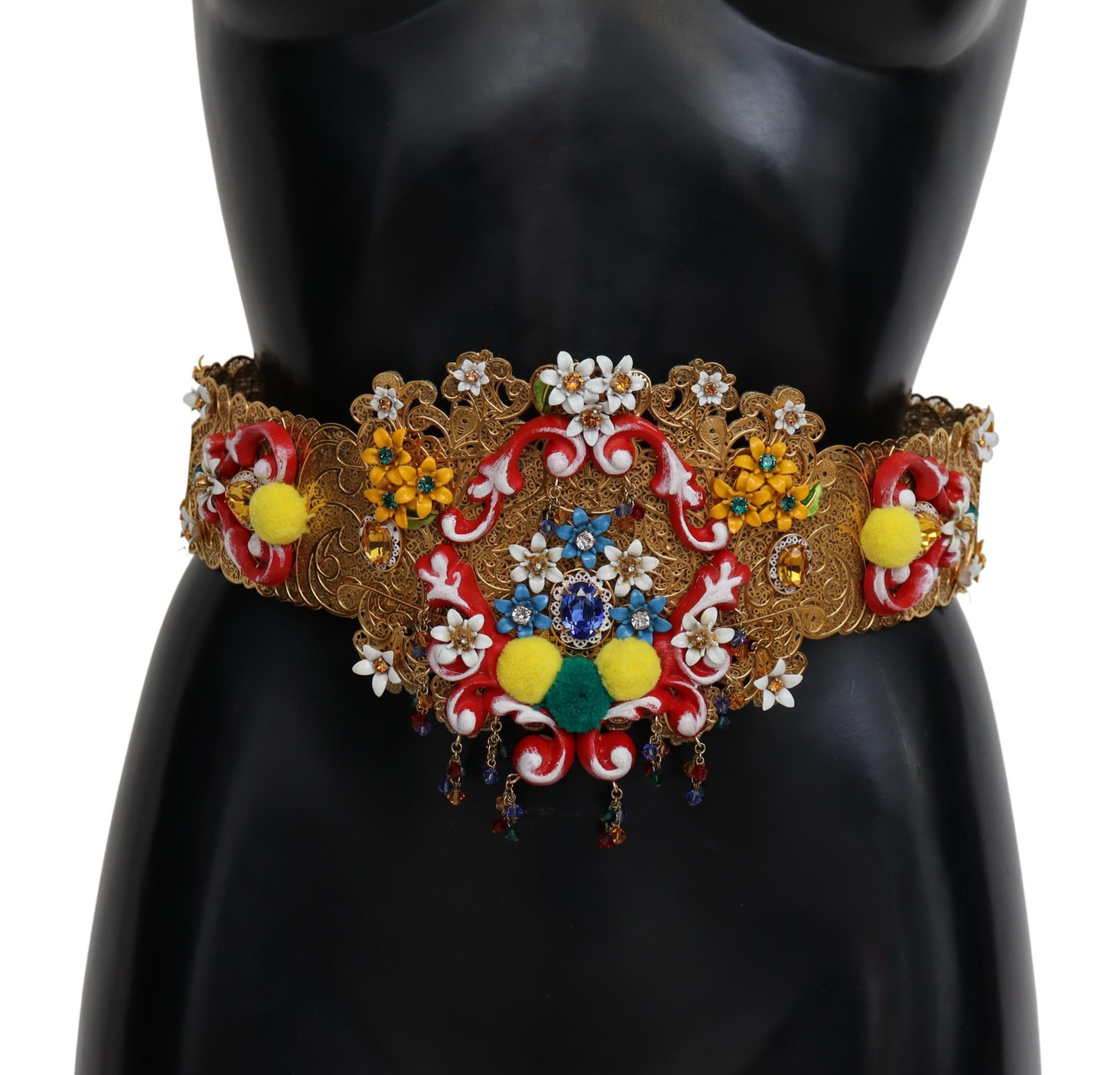 Gold Dolce & Gabbana Embellished Floral Crystal Wide Waist Carretto Belt