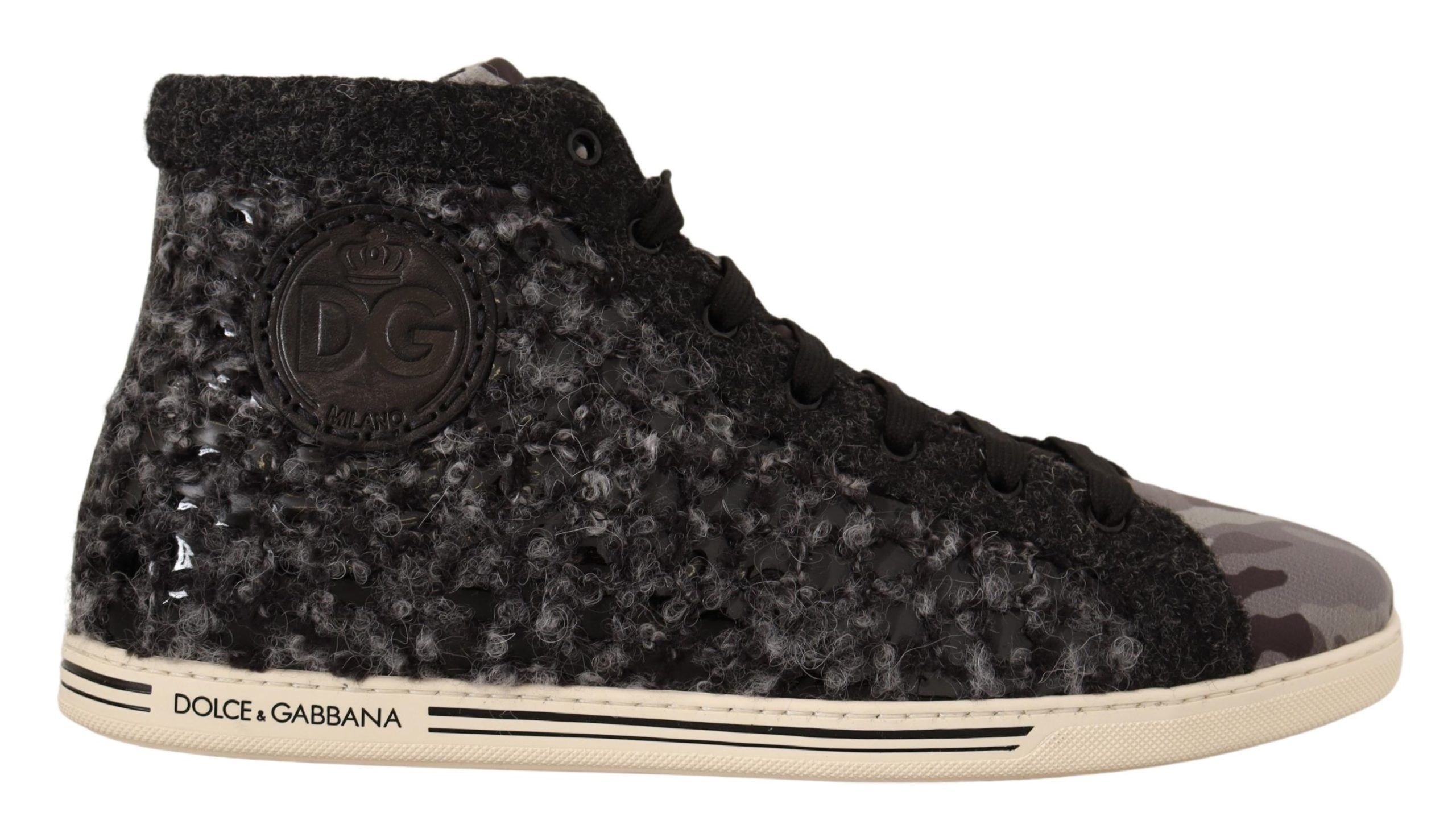Gray Dolce & Gabbana Gray Black Wool Cotton High Top Sneakers