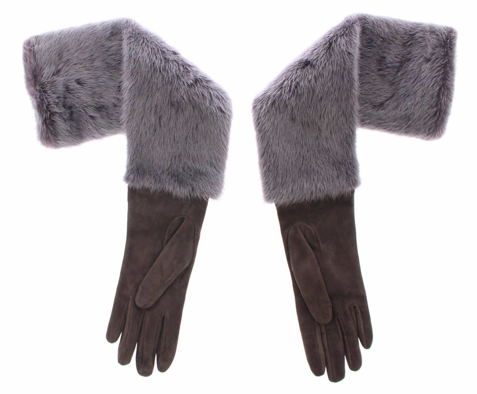 Dolce Gabbana Gray Mink Fur Lambskin Suede Leather Gloves 75