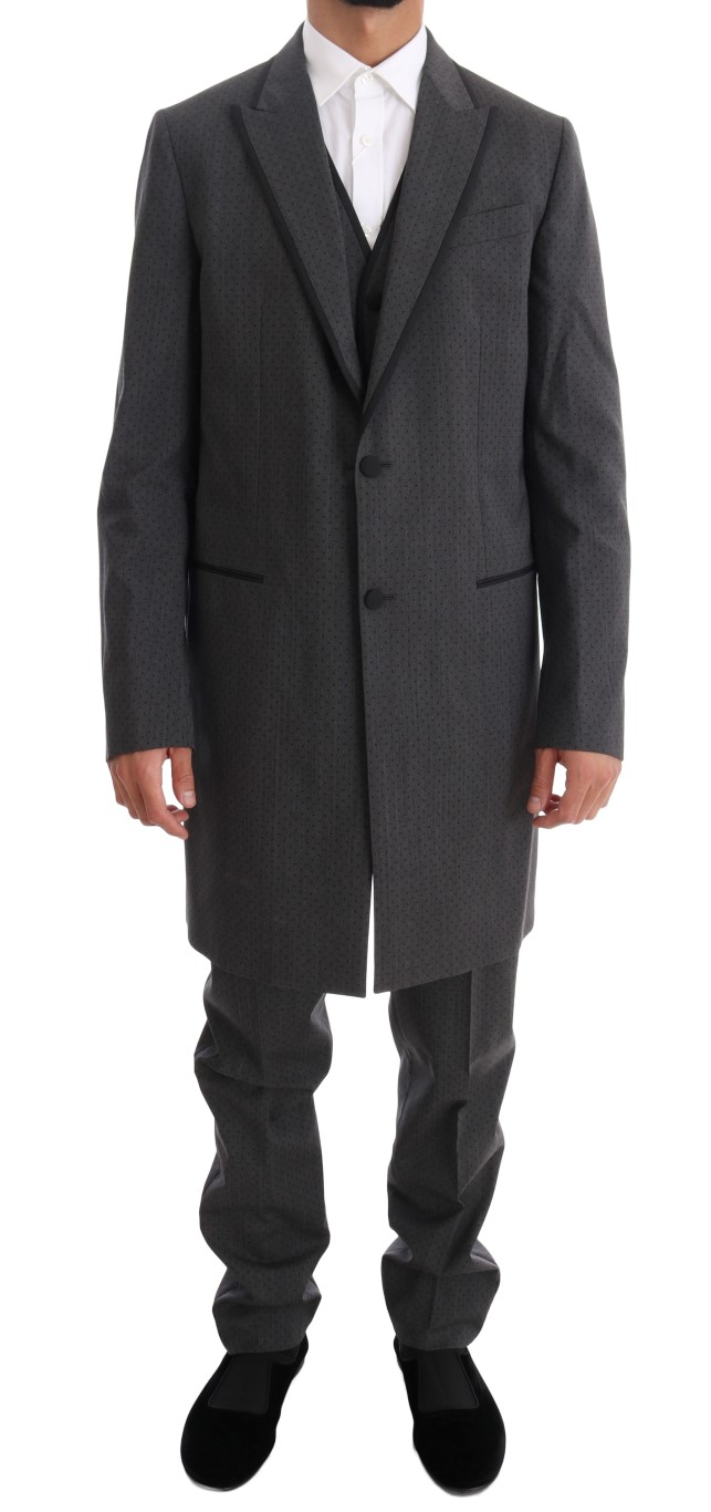 Gray Dolce & Gabbana Gray Wool Long 3 Piece Two Button Suit