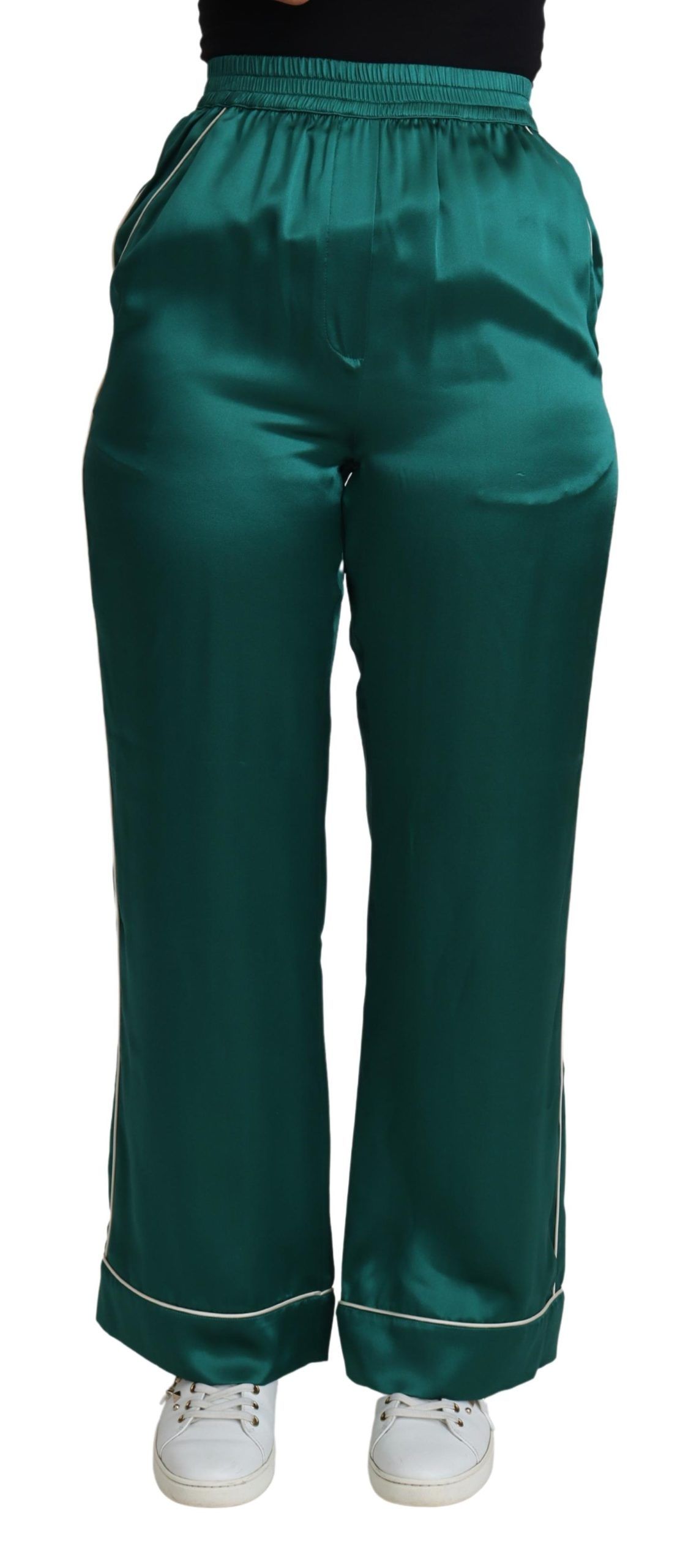 Green Dolce & Gabbana Green High Waist Pajama Trouser Silk Pant