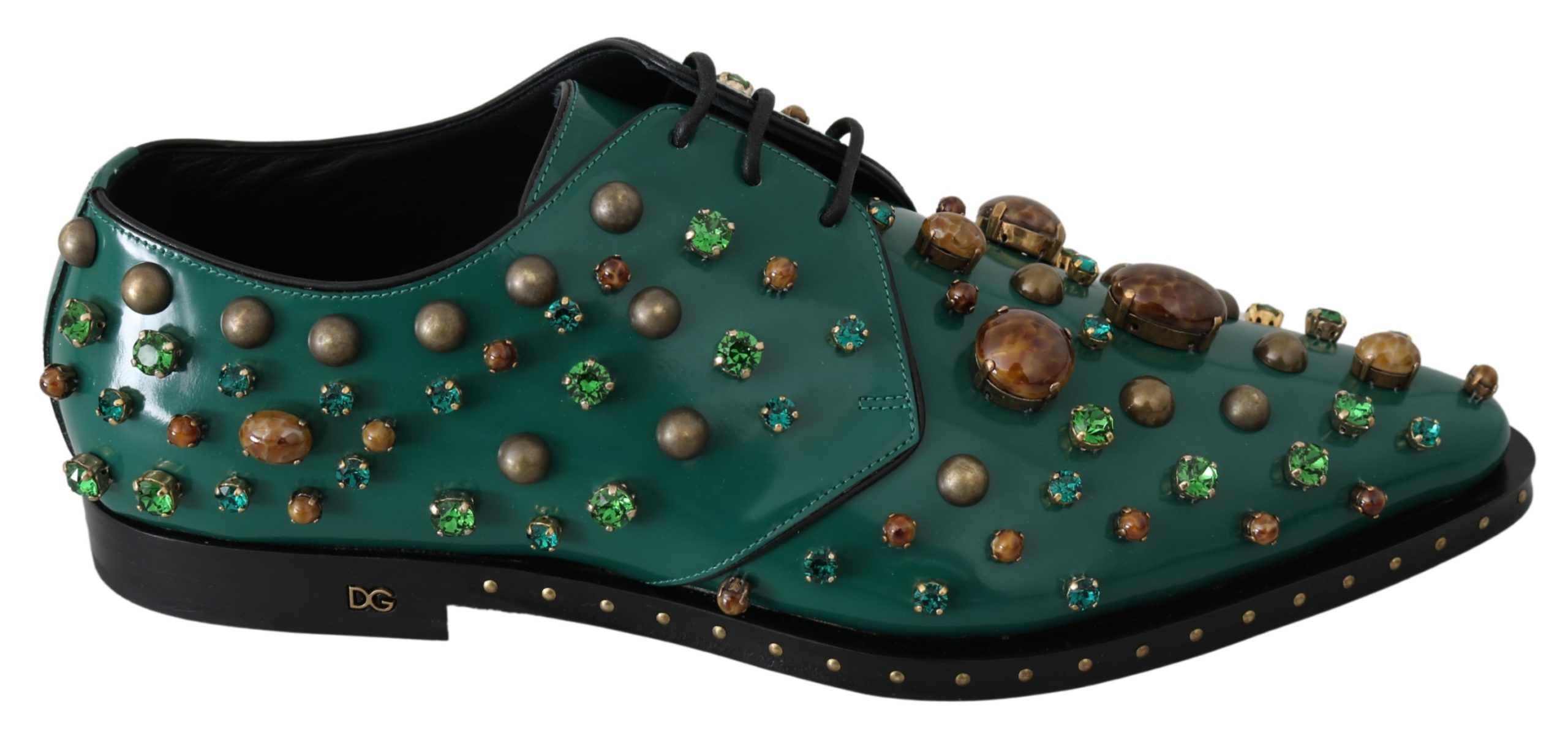 Green Dolce & Gabbana Green Leather Crystal Dress Broque Shoes