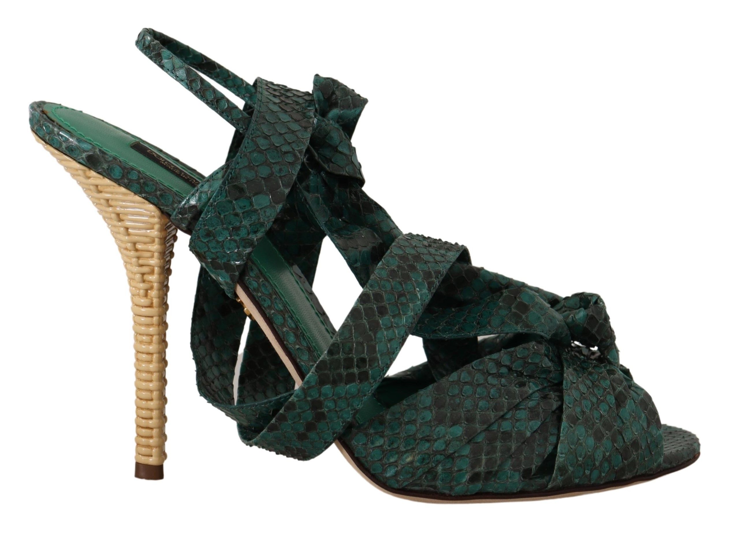 Green Dolce & Gabbana Green Python Strap Sandals Heels Shoes