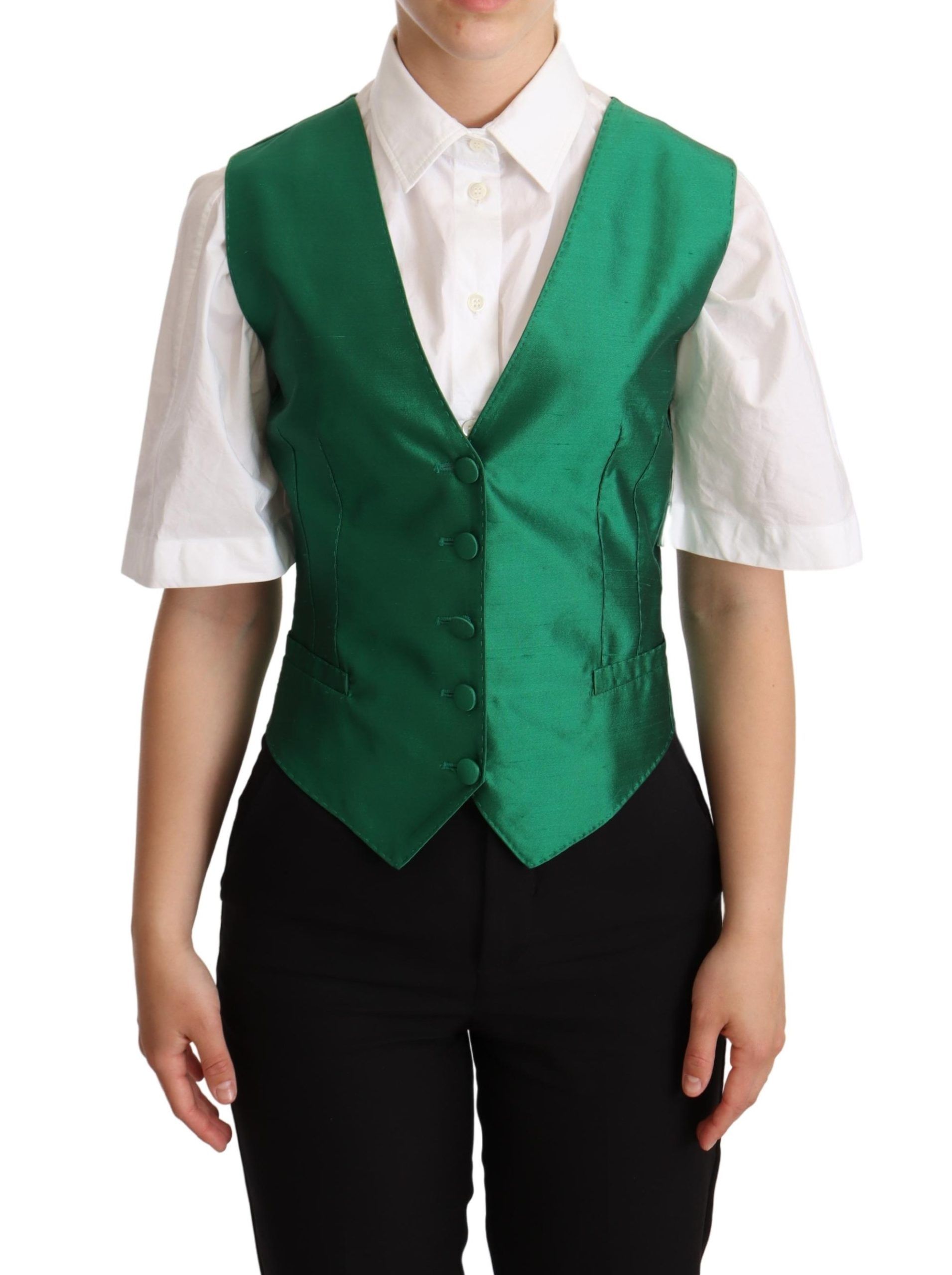 Green Dolce & Gabbana Green Silk Satin Sleeveless Waistcoat Vest
