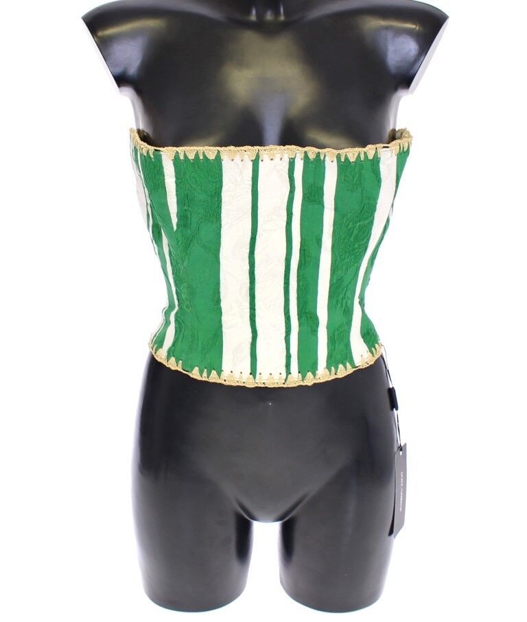 Green Dolce & Gabbana Green Striped Corset  Woven Raffia Waist Belt