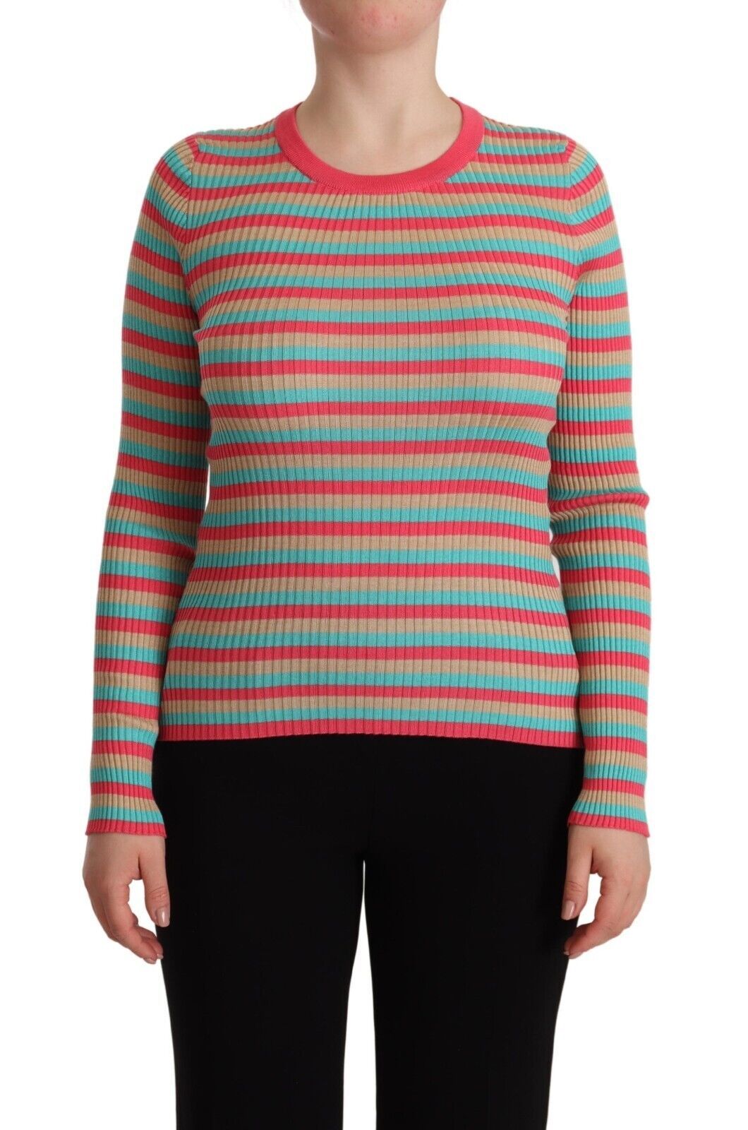 Multicolor Dolce & Gabbana Multicolor Stripes Silk Crew Neck Pullover Top