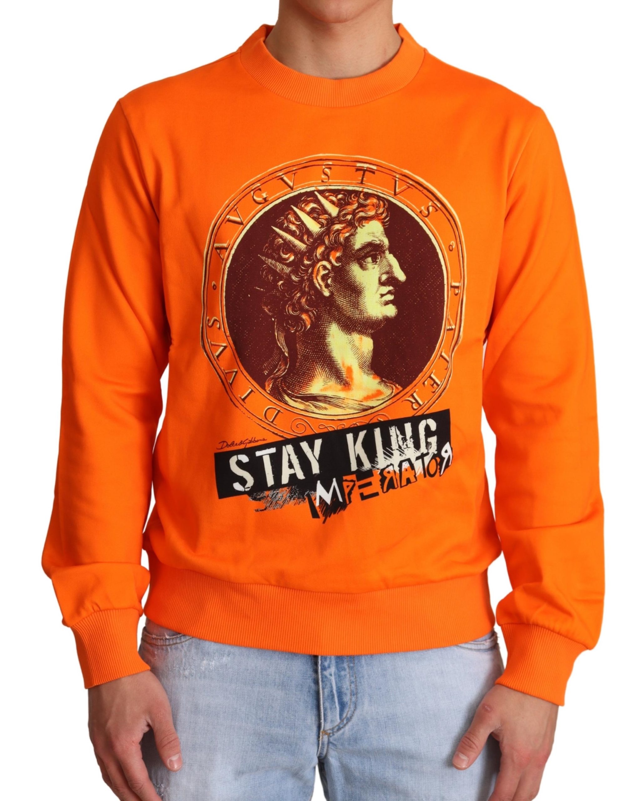 Orange Dolce & Gabbana Orange King Ceasar Cotton Pullover Sweater