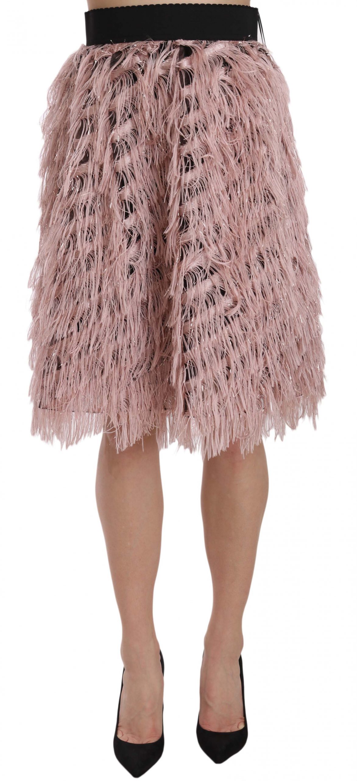 Gold and Pink Dolce & Gabbana Pink Gold Fringe Metallic Pencil A-line Skirt