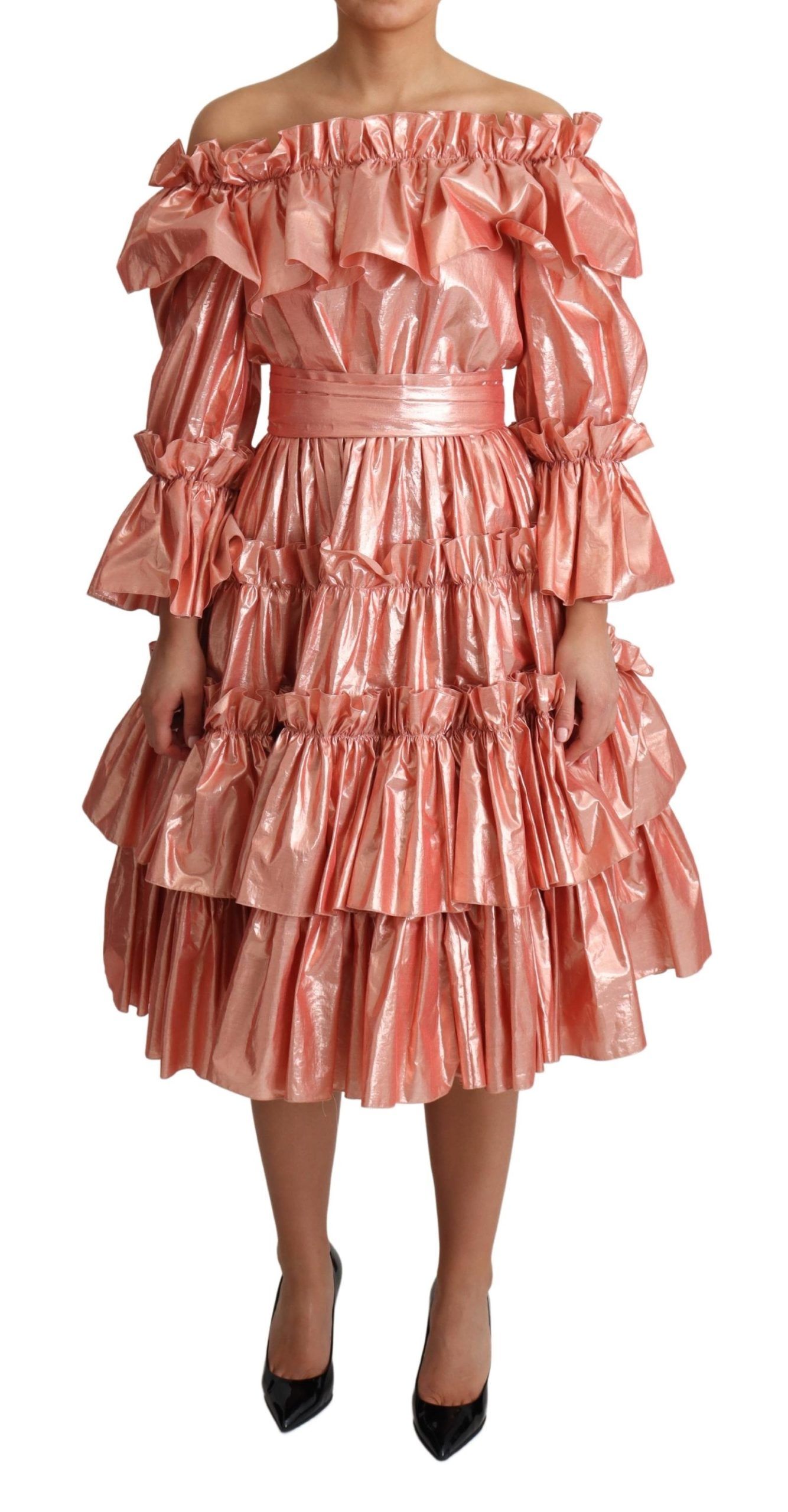 Pink Dolce & Gabbana Pink Ruffled Dress Silk Cotton Gown Dress