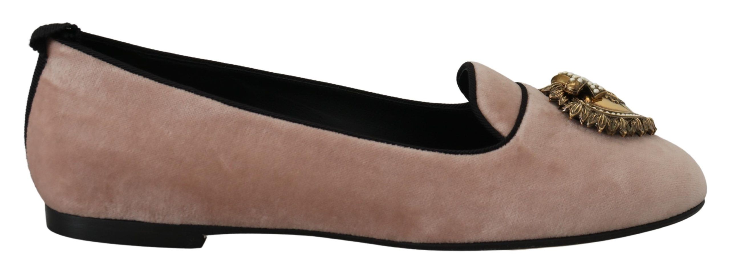 Pink Dolce & Gabbana Pink Velvet Slip Ons Loafers Flats Shoes