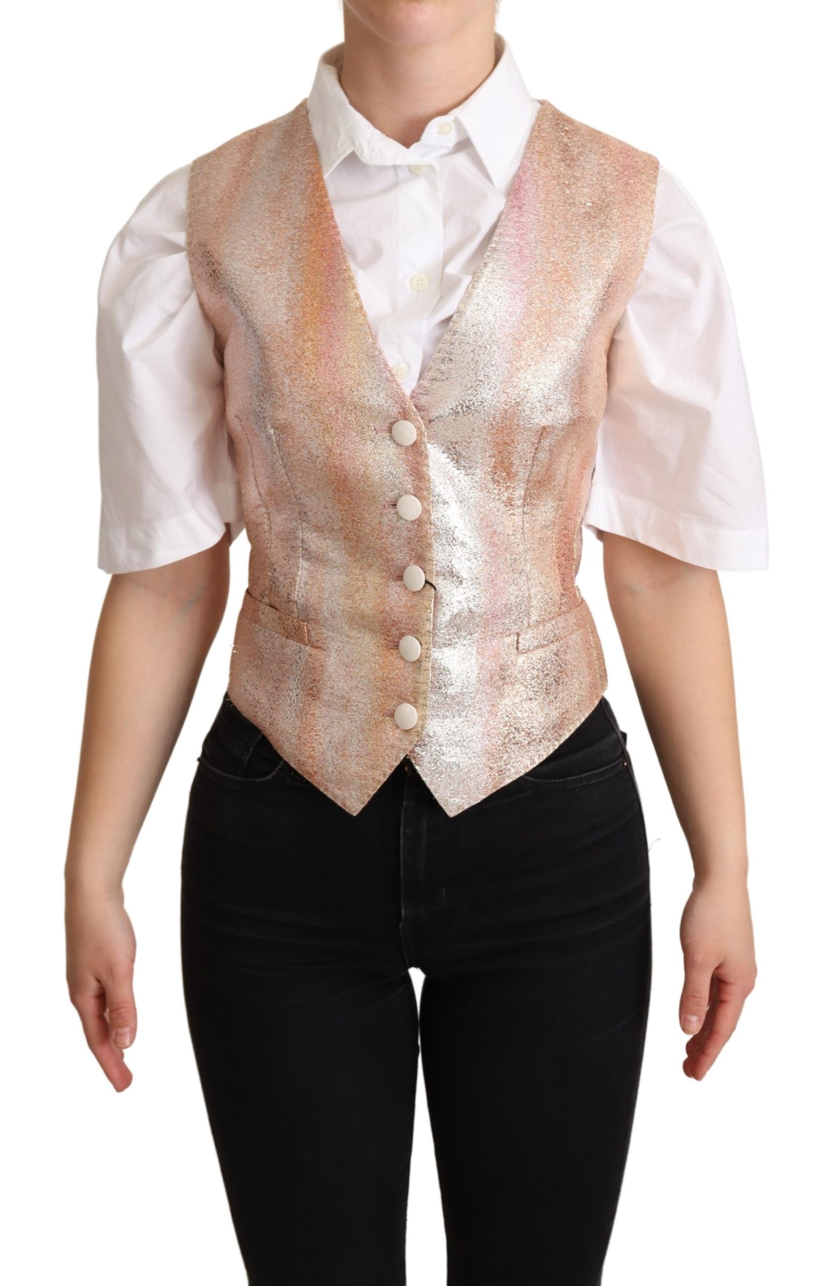 Dolce Gabbana Pink Waistcoat Stripe Waistcoat Vest Top IT46