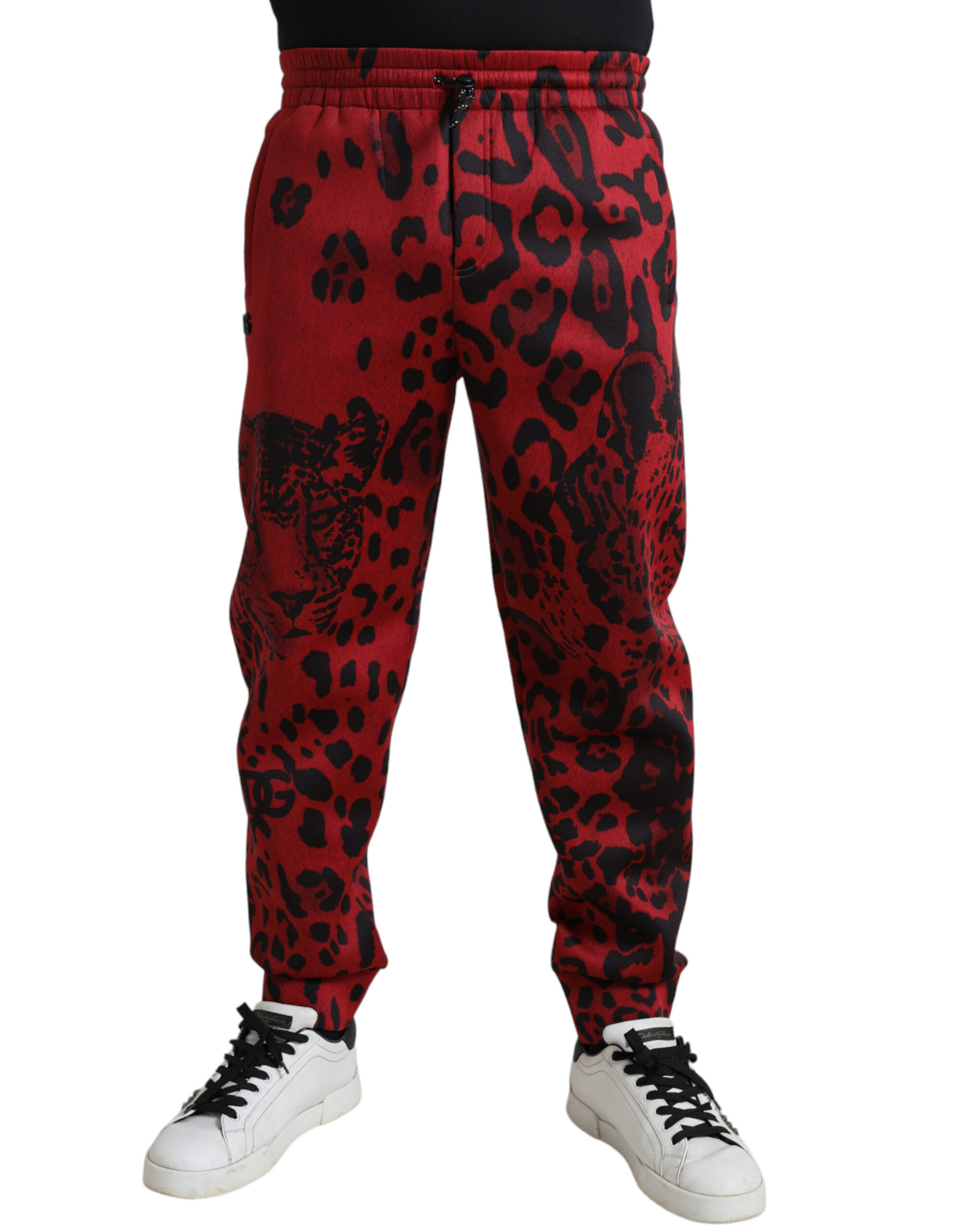 Black and Red Dolce & Gabbana Red Black Leopard Stretch Jogger Pants