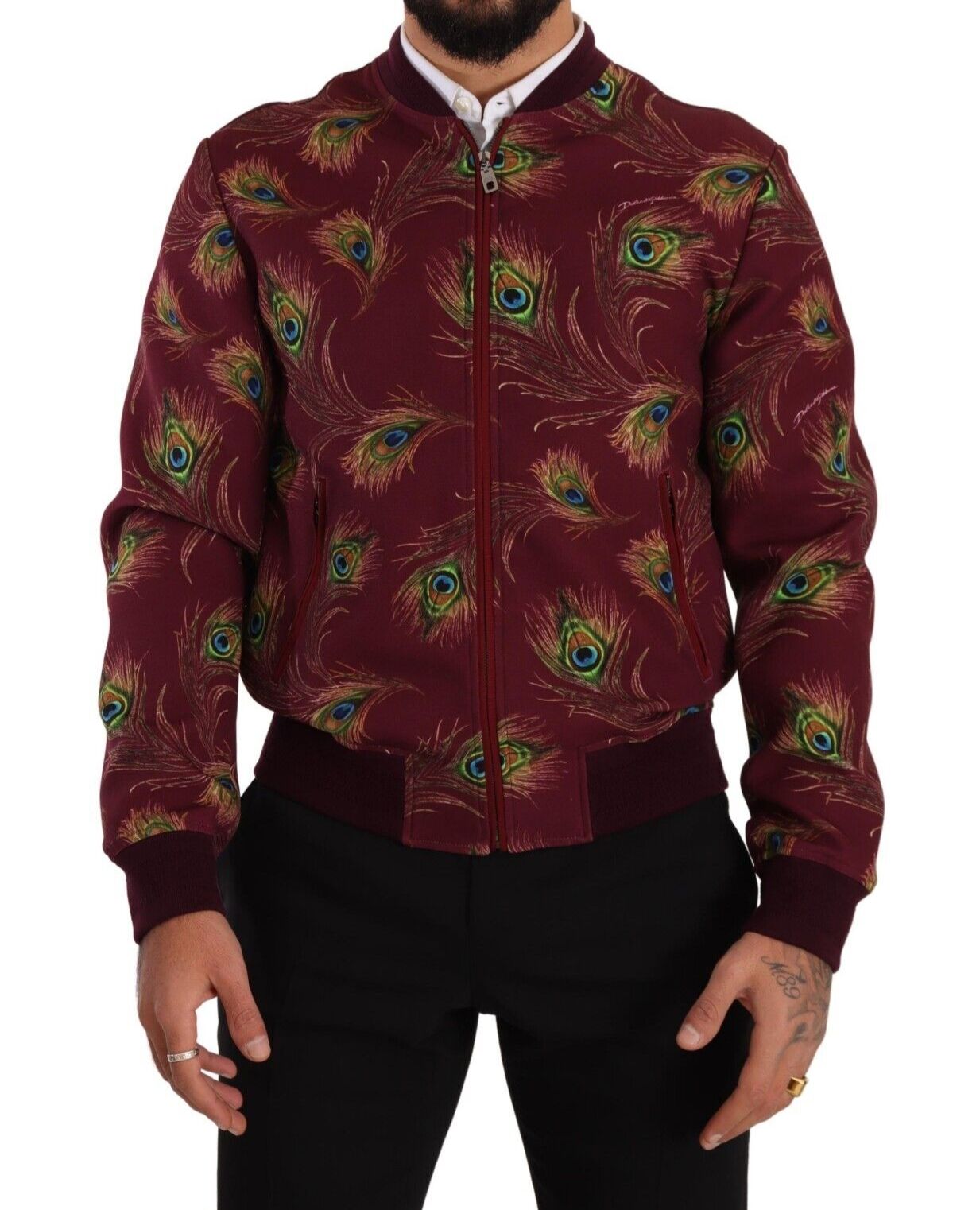Red Dolce & Gabbana Red Peacock Polyester Stretch Full Zip Jacket