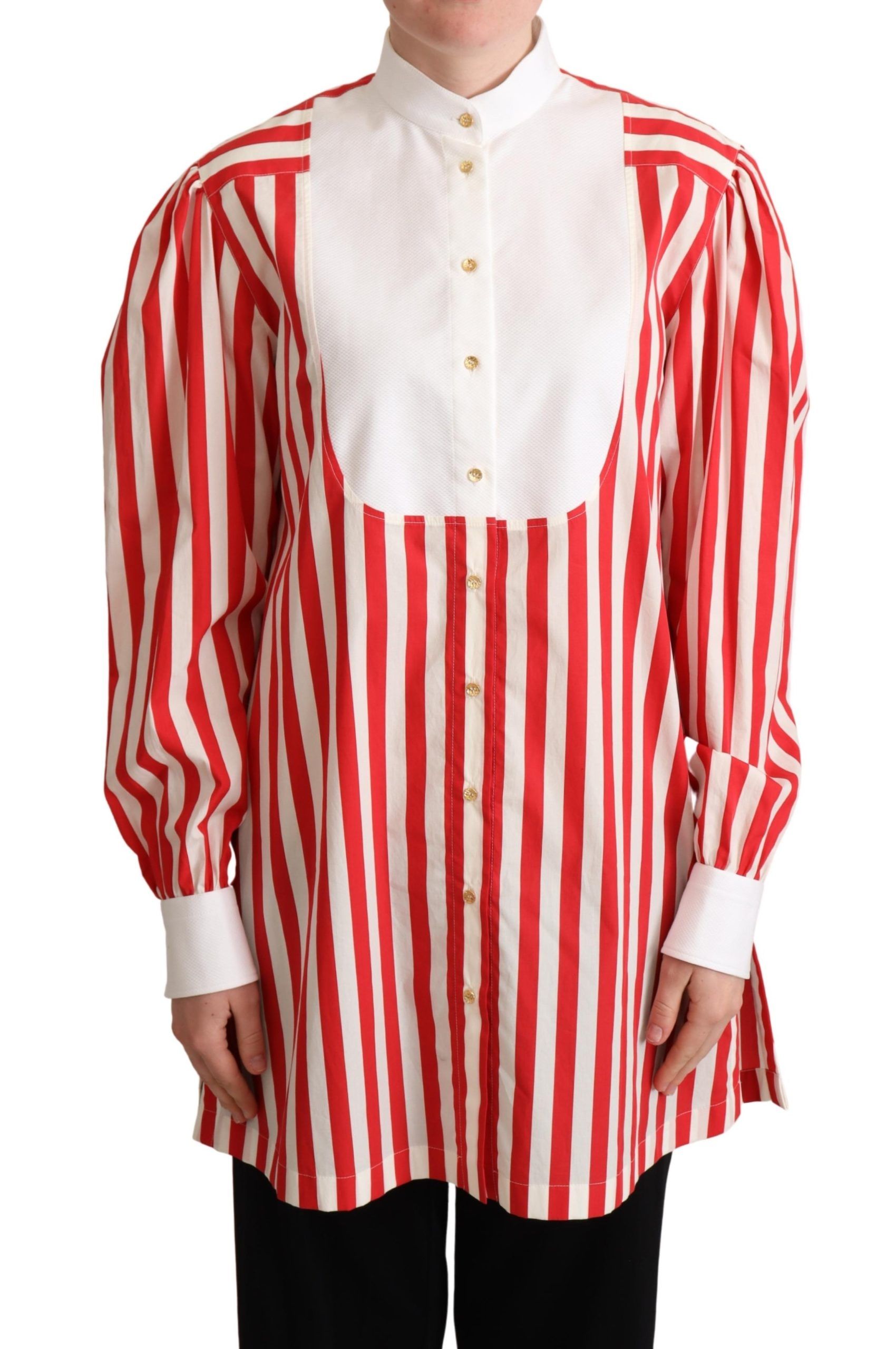 Dolce Gabbana Red White Striped Long Sleeves Formal Shirt IT40