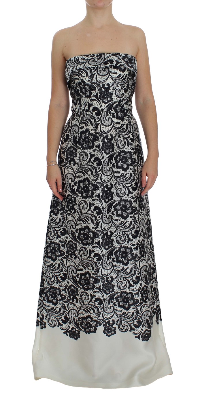 Black/White Dolce & Gabbana White Floral Lace Silk Corset Maxi Dress